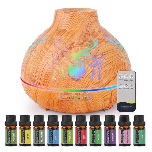 550ml Aromatherapy Diffuser-QZZIZ Essential Oil Diffuser with 10 Options Essential Oils Set,Aroma Cool Mist Humidifier for Worry-Free Sleep,Odor,Office,Home,Desktop,Portable (Dark Brown Star)