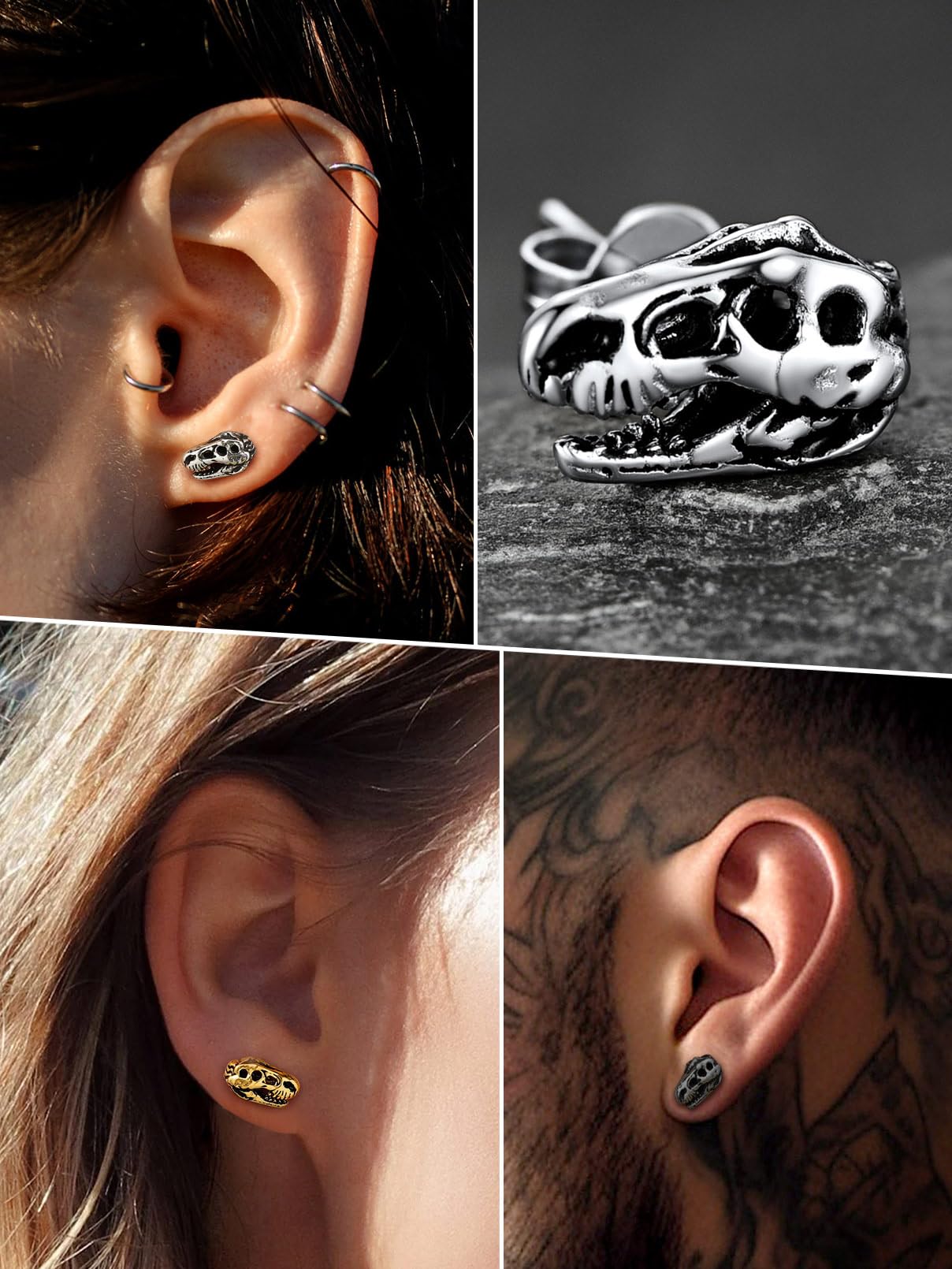 FaithHeart Dragon/Dinosaur/Snake Hoop Earrings for Men, Sturdy Stainless Steel Punk Biker Animals Hypoallergenic Jewelry, Gift Box