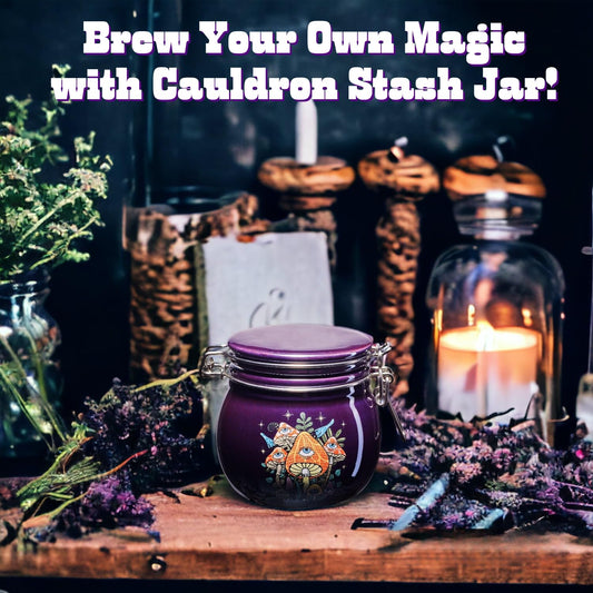 Herbs Stash Jar - Witchy Storage Jar, Smell Proof Stash Container Cute Mushroom Pottery Jar, Cauldron Stash Canister with Airtight Lid, Decorative Jar for Wicca Moon Magick Altar Easter Gifts Ideas