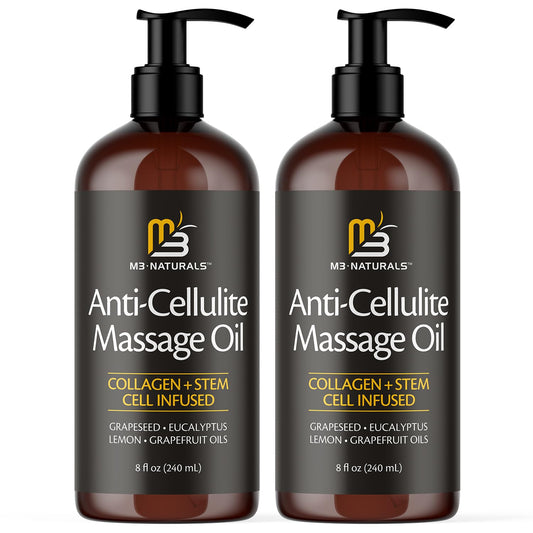 Anti Cellulite Massage Oil for Massage Therapy - Collagen and Stem Cell Skin Tightening Cellulite Cream for Women - 8 Fl Oz by M3 Naturals