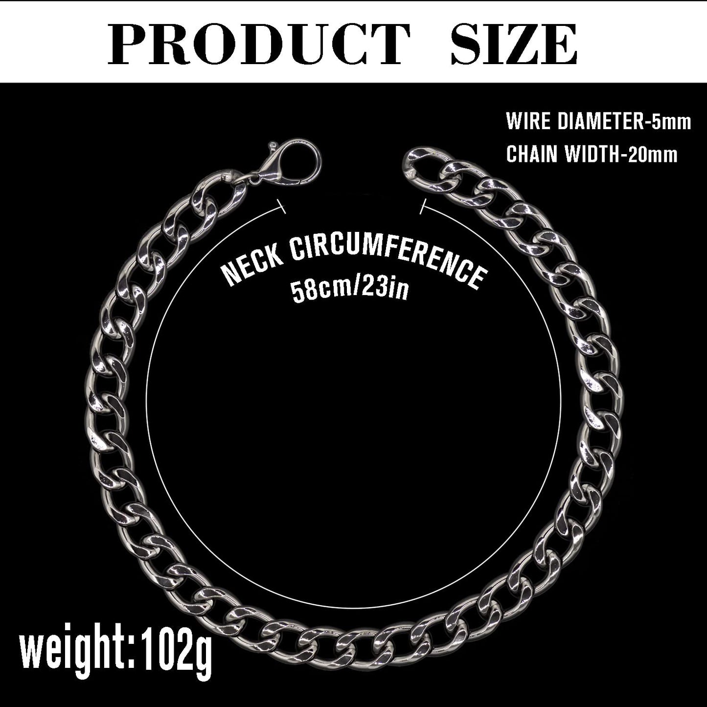 18K Gold Plated Dog Chain Collar-3/4 Inch (20mm) Width Cuban Link Durable Dog Necklace, Cute Fashion Pet Collar for Pit Bulldog, Light Metal Jewelry Bold Chain Puppy Accessories (26 inch, Gold)