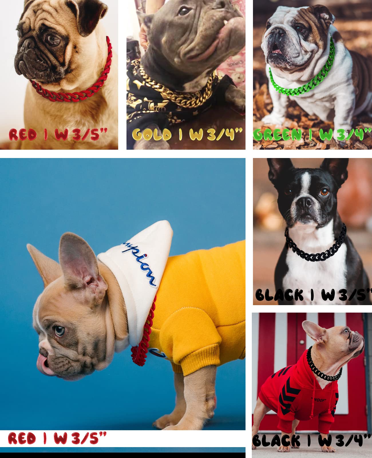 Gold Chain Dog Collar-15mm Cute Dog Collar Pet Gold Necklace Bulldog Light Metal Puppy Jewelry 20" Chain Puppy Costume