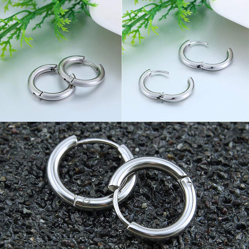 316L Surgical Stainless Steel Huggie Hoop Earrings 6mm 8mm 10mm 11mm 12mm 14mm Hypoallergenic Earrings Hoop Cartilage Helix Lobes Hinged Sleeper Earrings For Men Women Girls