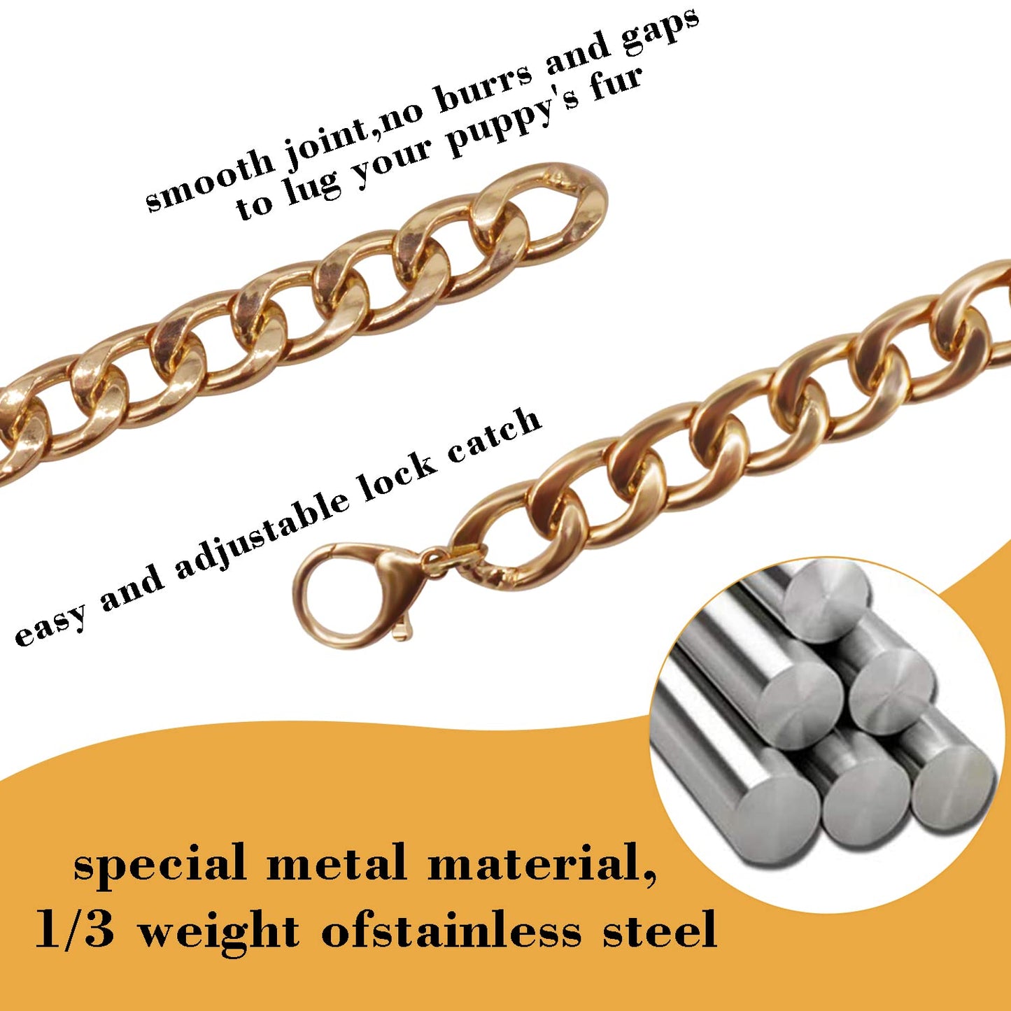 18K Gold Plated Dog Chain Collar-3/4 Inch (20mm) Width Cuban Link Durable Dog Necklace, Cute Fashion Pet Collar for Pit Bulldog, Light Metal Jewelry Bold Chain Puppy Accessories (26 inch, Gold)