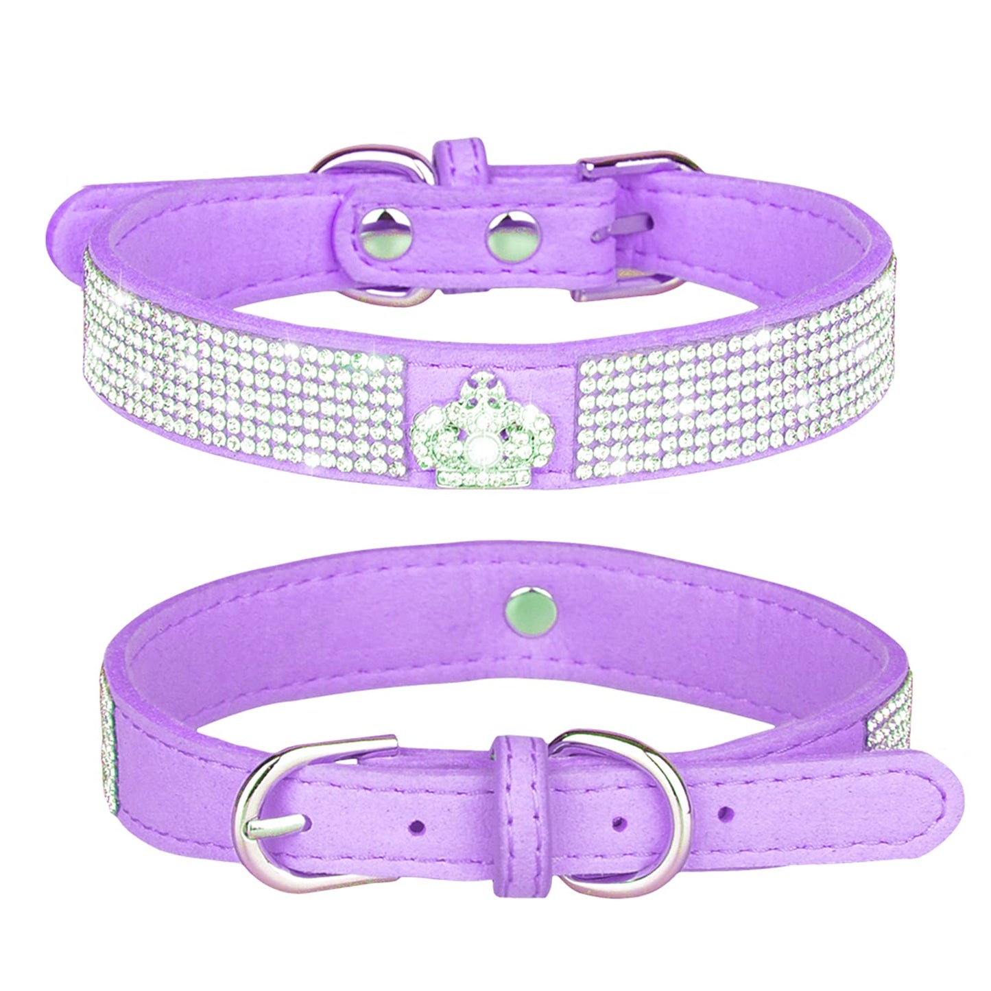 Rhinestone Dog Collar, Cute Dazzling Sparkling Soft Suede Leather Dog Cat Rhinestone Collar Crystal Diamond Pet Dog Puppy Collar (XS, Blue-1)