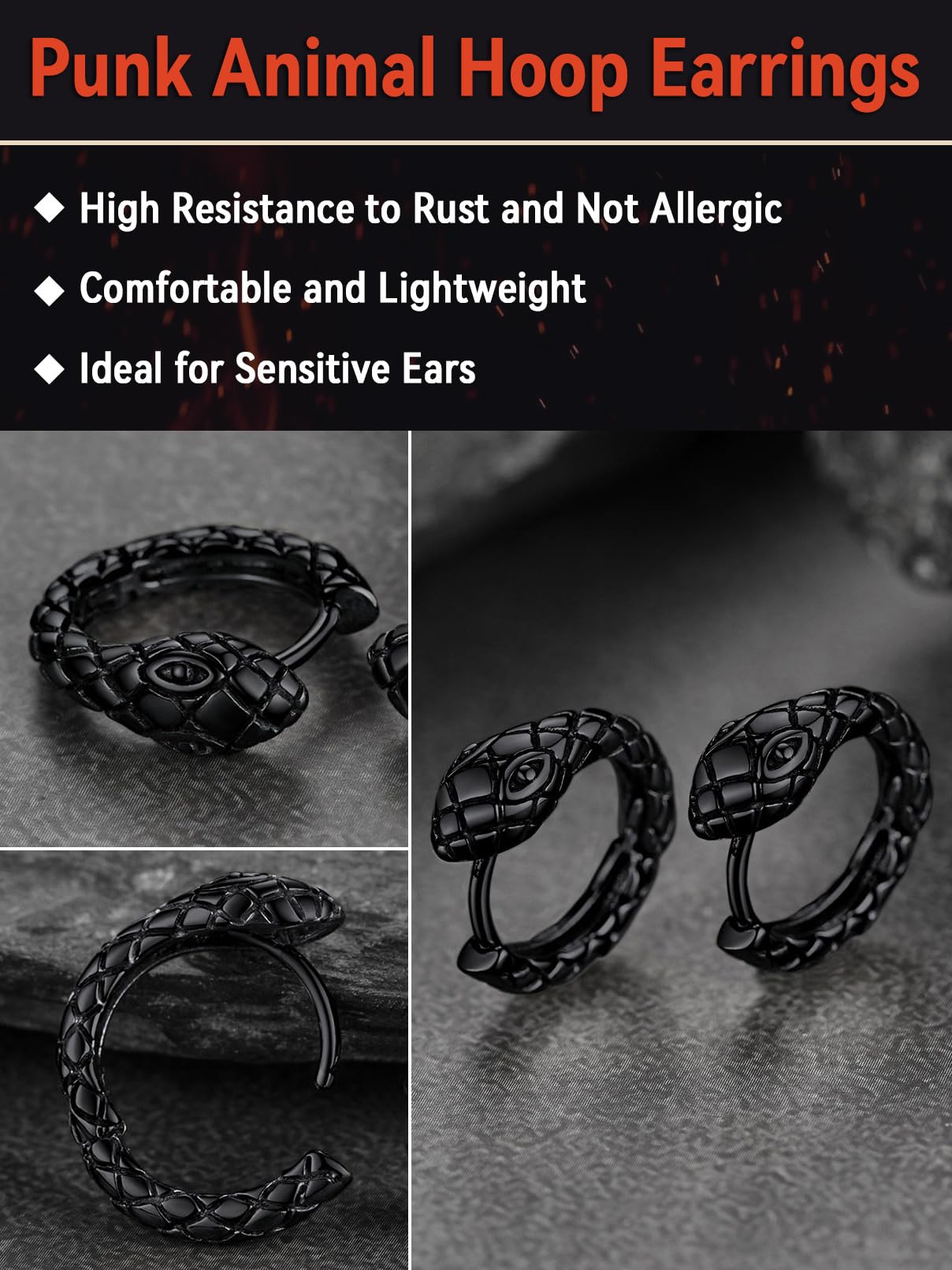 FaithHeart Dragon/Dinosaur/Snake Hoop Earrings for Men, Sturdy Stainless Steel Punk Biker Animals Hypoallergenic Jewelry, Gift Box