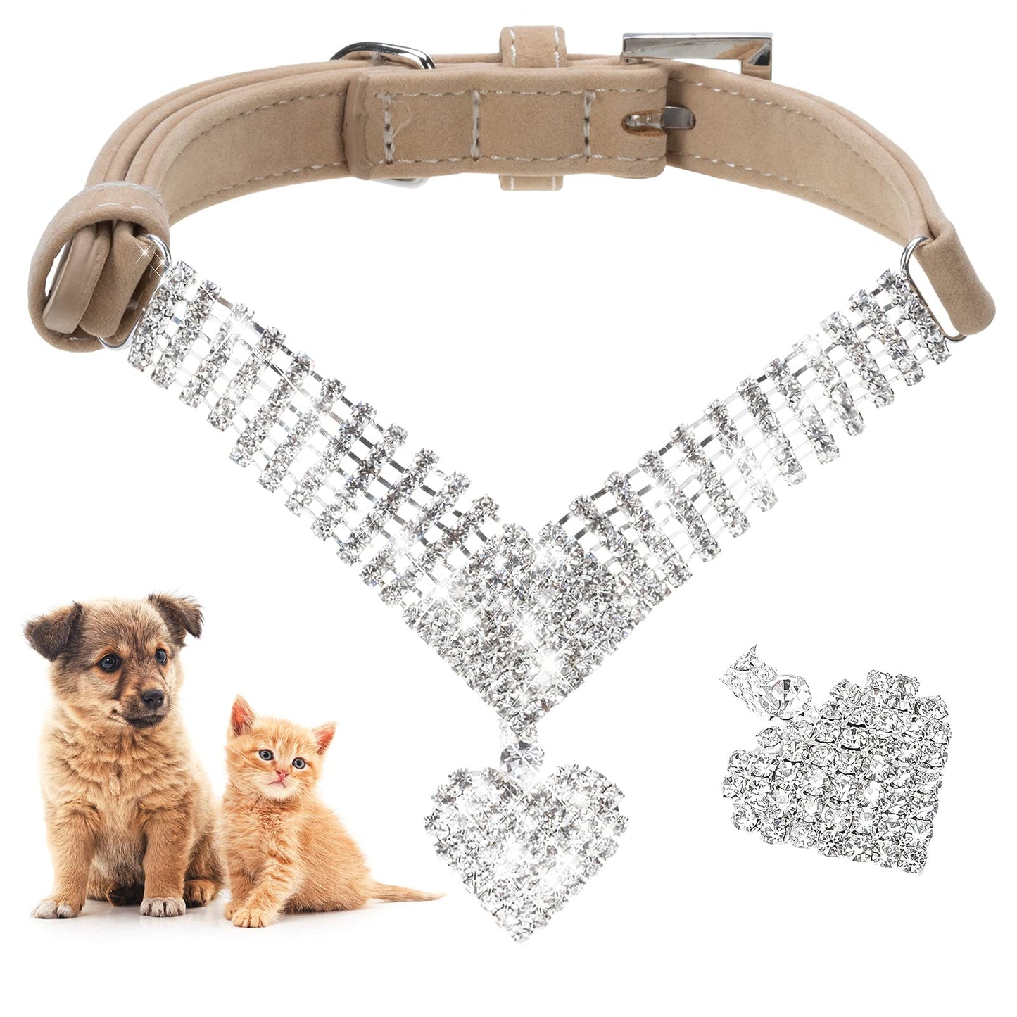EXPAWLORER Dog Collar Rhinestone Necklace - Cute Sparkling Pet Collar for Girl Dogs and Cats, Soft Crystal Cat Collar Neck Decoration, Adjustable for Small Medium Large Breed Sizes, Pink XS