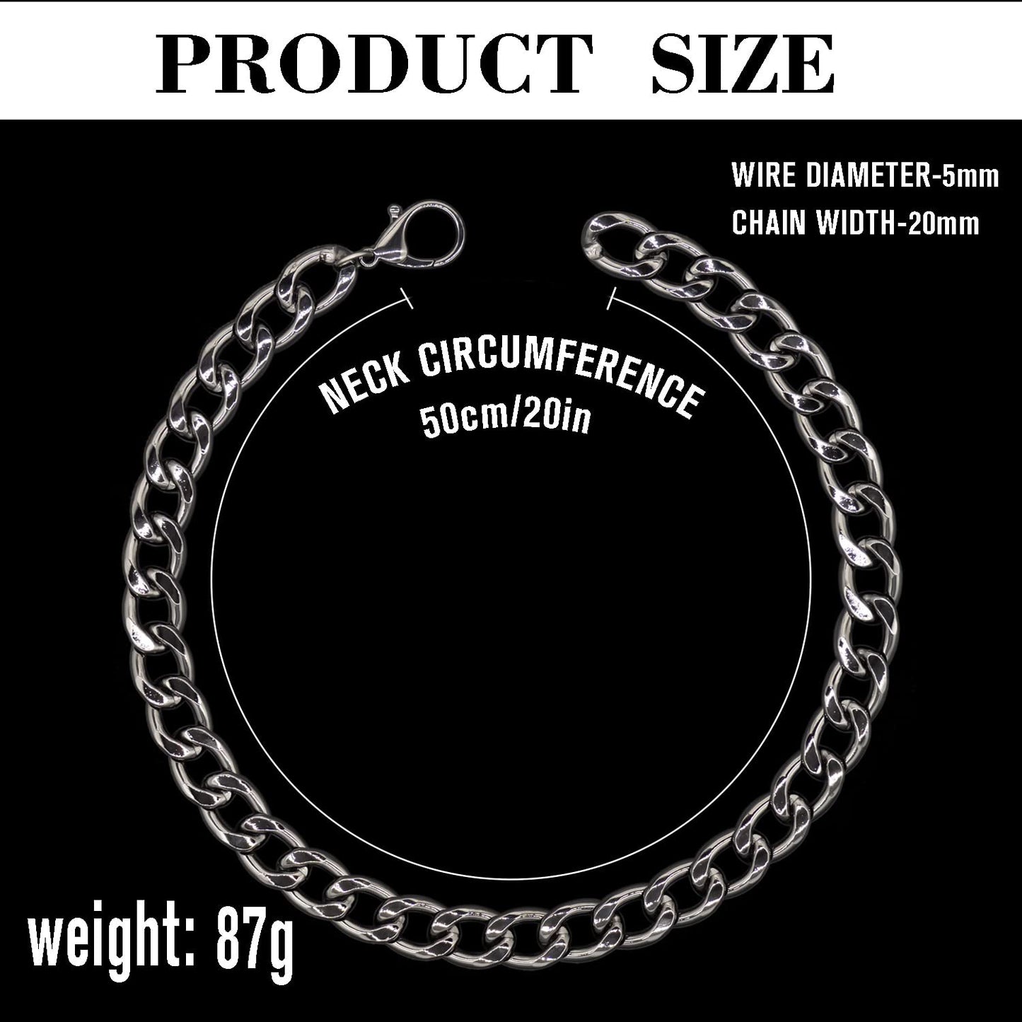 18K Gold Plated Dog Chain Collar-3/4 Inch (20mm) Width Cuban Link Durable Dog Necklace, Cute Fashion Pet Collar for Pit Bulldog, Light Metal Jewelry Bold Chain Puppy Accessories (26 inch, Gold)