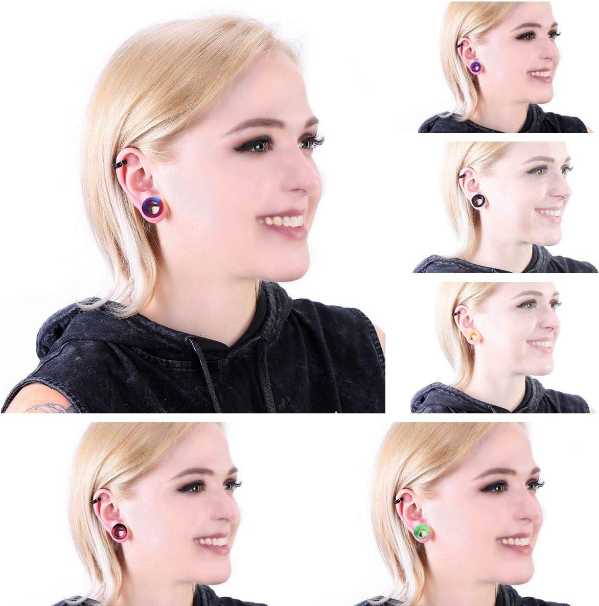 WBRWP 48/32/24/22/20/16/12pcs Ear Tunnels and Plugs - Double Flared Hollow Hard/Soft Silicone Ear Gauges - Ear Expander Stretcher Body Piercing Jewelry 8g-1"