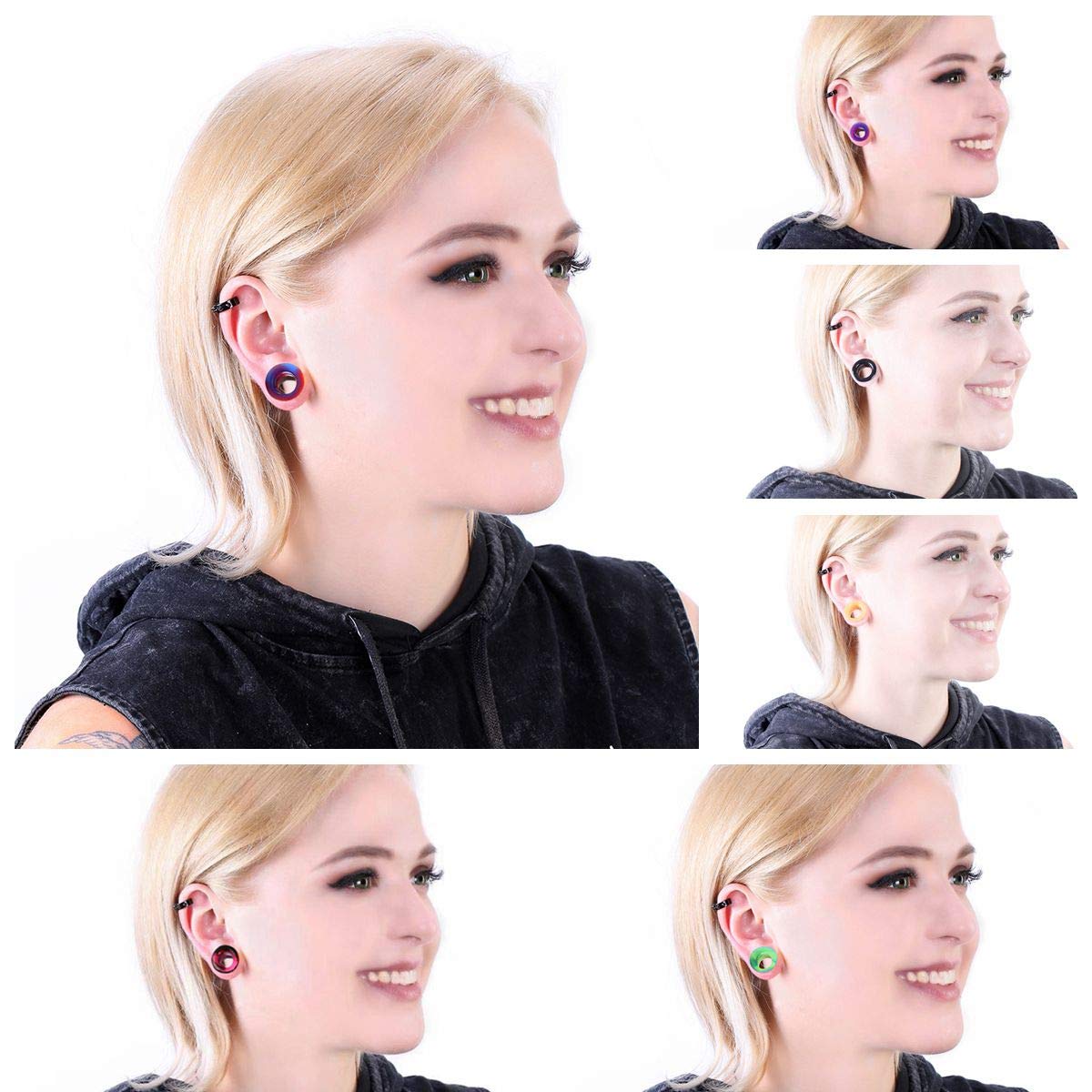 WBRWP 48/32/24/22/20/16/12pcs Ear Tunnels and Plugs - Double Flared Hollow Hard/Soft Silicone Ear Gauges - Ear Expander Stretcher Body Piercing Jewelry 8g-1"