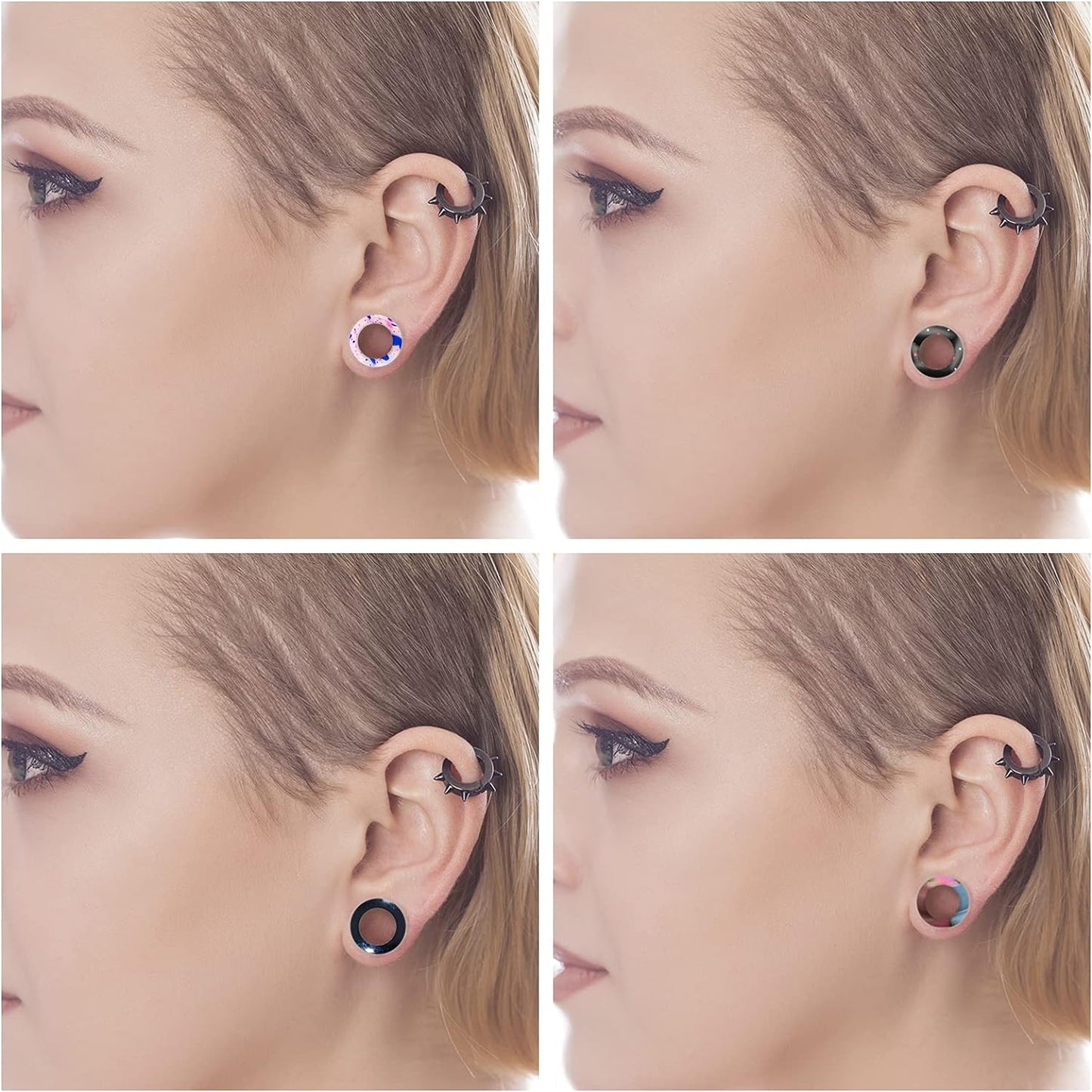 WBRWP 48/32/24/22/20/16/12pcs Ear Tunnels and Plugs - Double Flared Hollow Hard/Soft Silicone Ear Gauges - Ear Expander Stretcher Body Piercing Jewelry 8g-1"