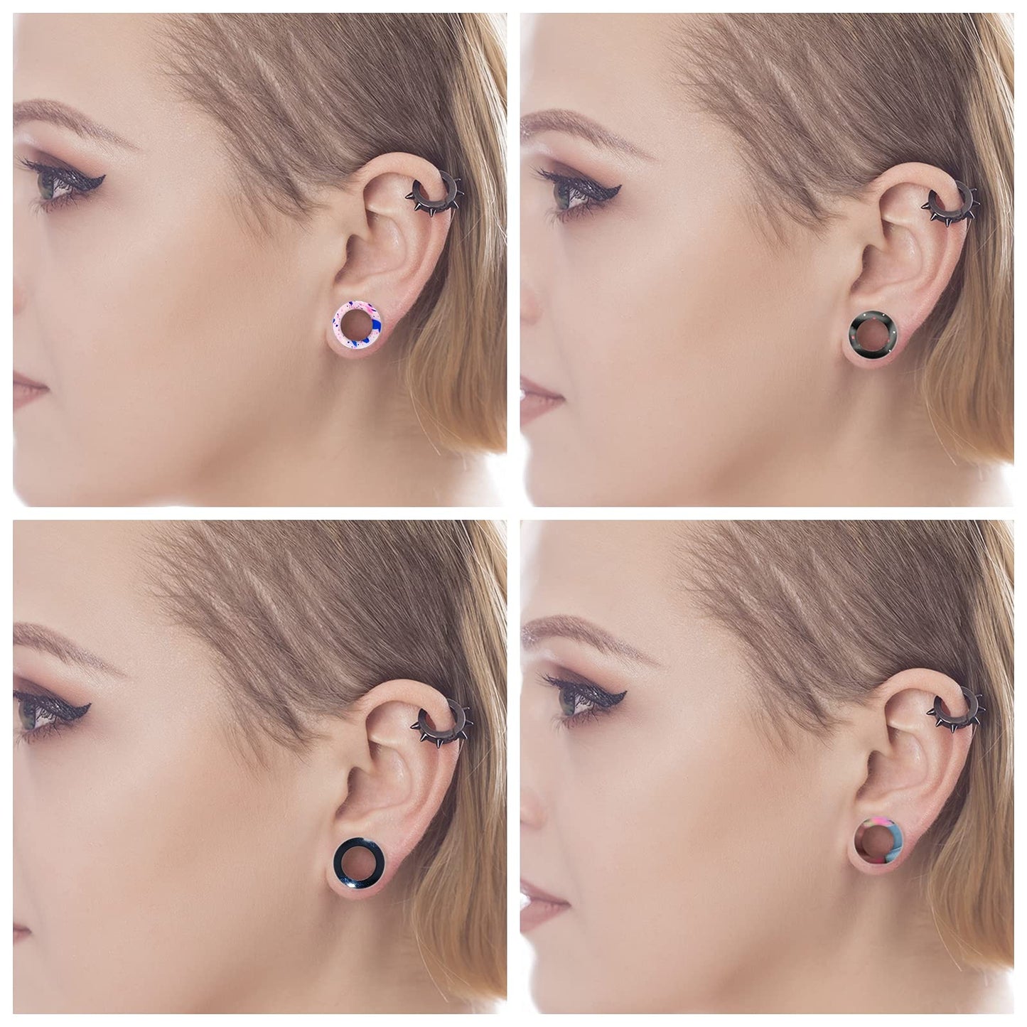 WBRWP 48/32/24/22/20/16/12pcs Ear Tunnels and Plugs - Double Flared Hollow Hard/Soft Silicone Ear Gauges - Ear Expander Stretcher Body Piercing Jewelry 8g-1"