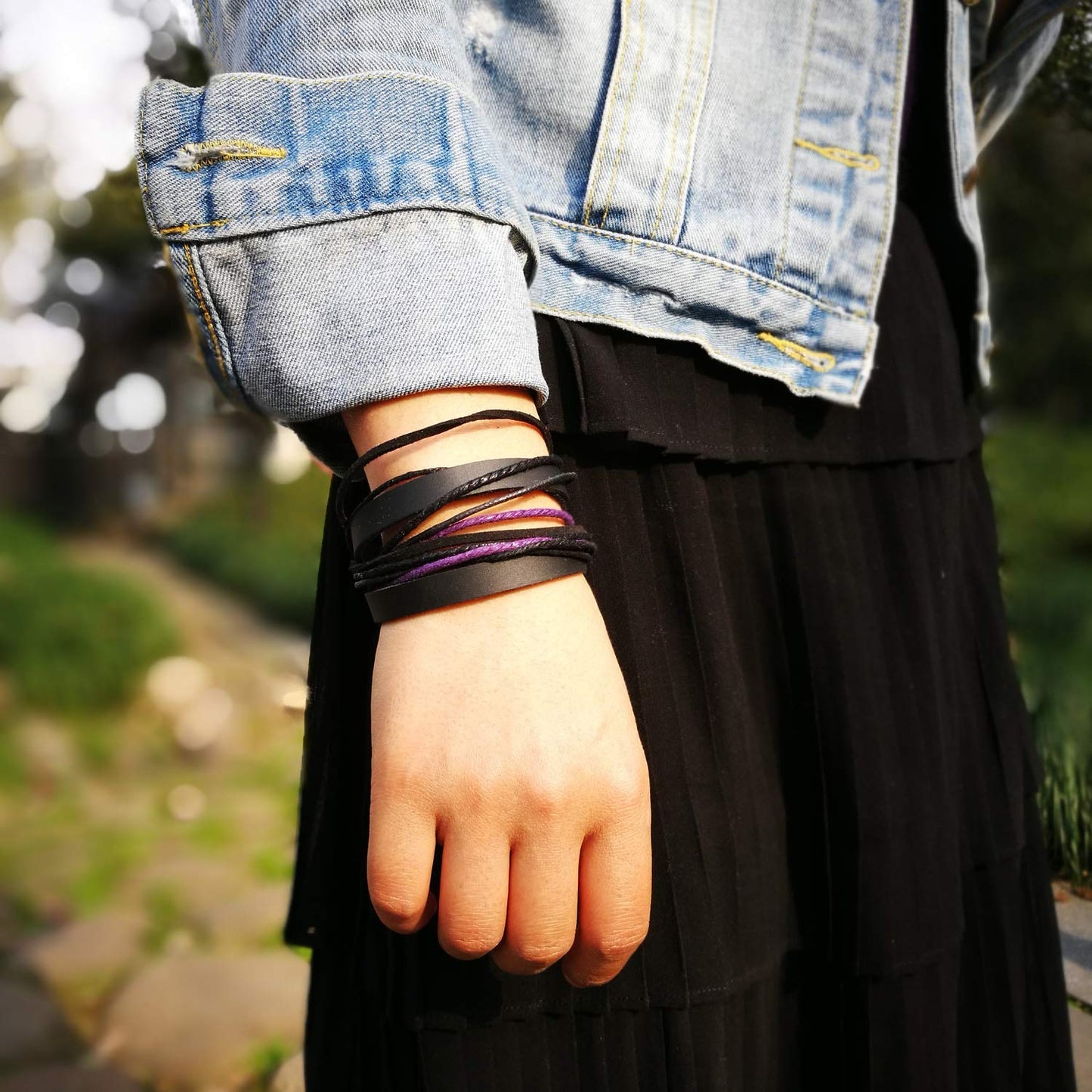 Genuine Leather Bracelet for Women & Men,Unisex Multilayer Leather Adjustable Bracelet Cuff Wrap Multicolor Rope Wristband