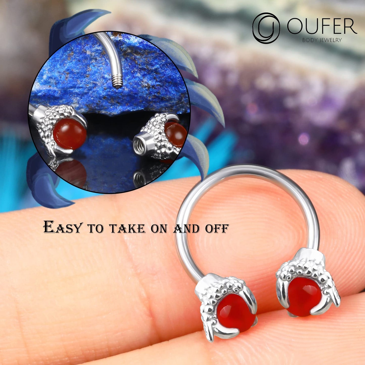 OUFER 316L Surgical Steel Circular Earrings Two White Opals Surrounded by Dragon Claws Cartilage Earing Ear Body Piercing Jewelry Helix Earrings Piercing…