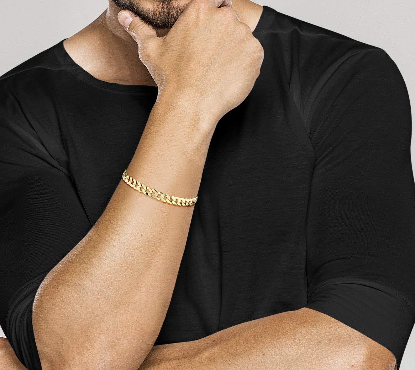 Miabella 18K Gold Over Sterling Silver Italian 7mm Solid Diamond-Cut Cuban Link Curb Chain Bracelet for Men Women, 925 Made in Italy