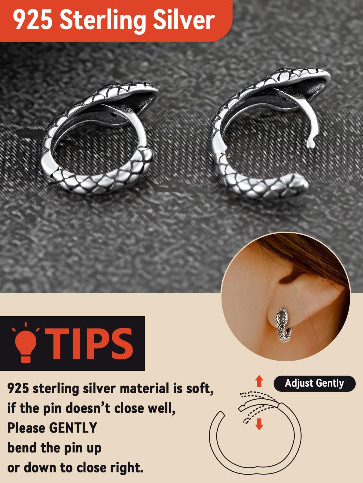 FaithHeart Dragon/Dinosaur/Snake Hoop Earrings for Men, Sturdy Stainless Steel Punk Biker Animals Hypoallergenic Jewelry, Gift Box