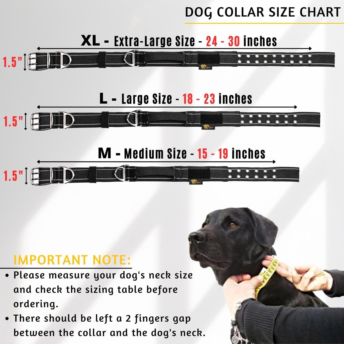 ADITYNA - Heavy Duty Dog Collar with Handle - Thick Dog Collar for Large Dogs - Wide, Reflective, Tactical, Soft Neoprene Padded - Perfect Dog Collar for Training and Walking
