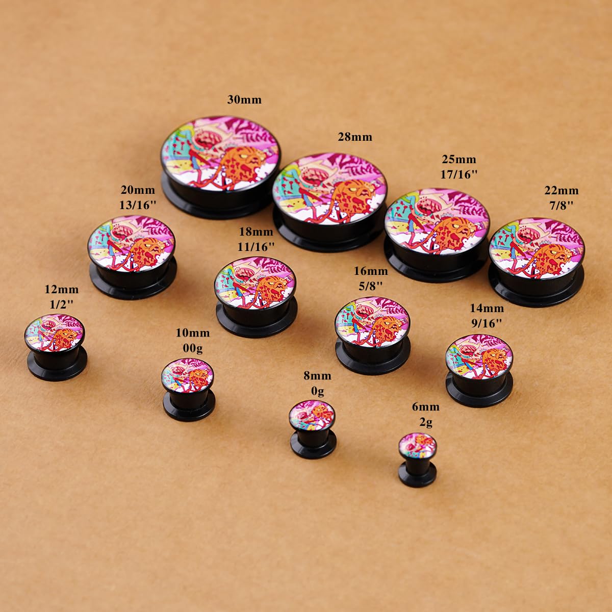 2PCS Acrylic Solid Screw On Ear Plugs and Tunnels Hand Drawn Illustrations Epoxy Allergy Free Ear Gauge Stretcher For Women Men Body Piercing Jewelry