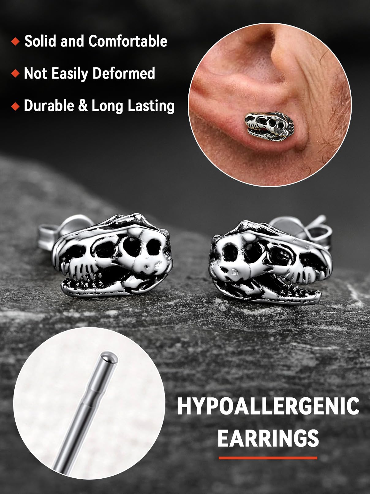 FaithHeart Dragon/Dinosaur/Snake Hoop Earrings for Men, Sturdy Stainless Steel Punk Biker Animals Hypoallergenic Jewelry, Gift Box