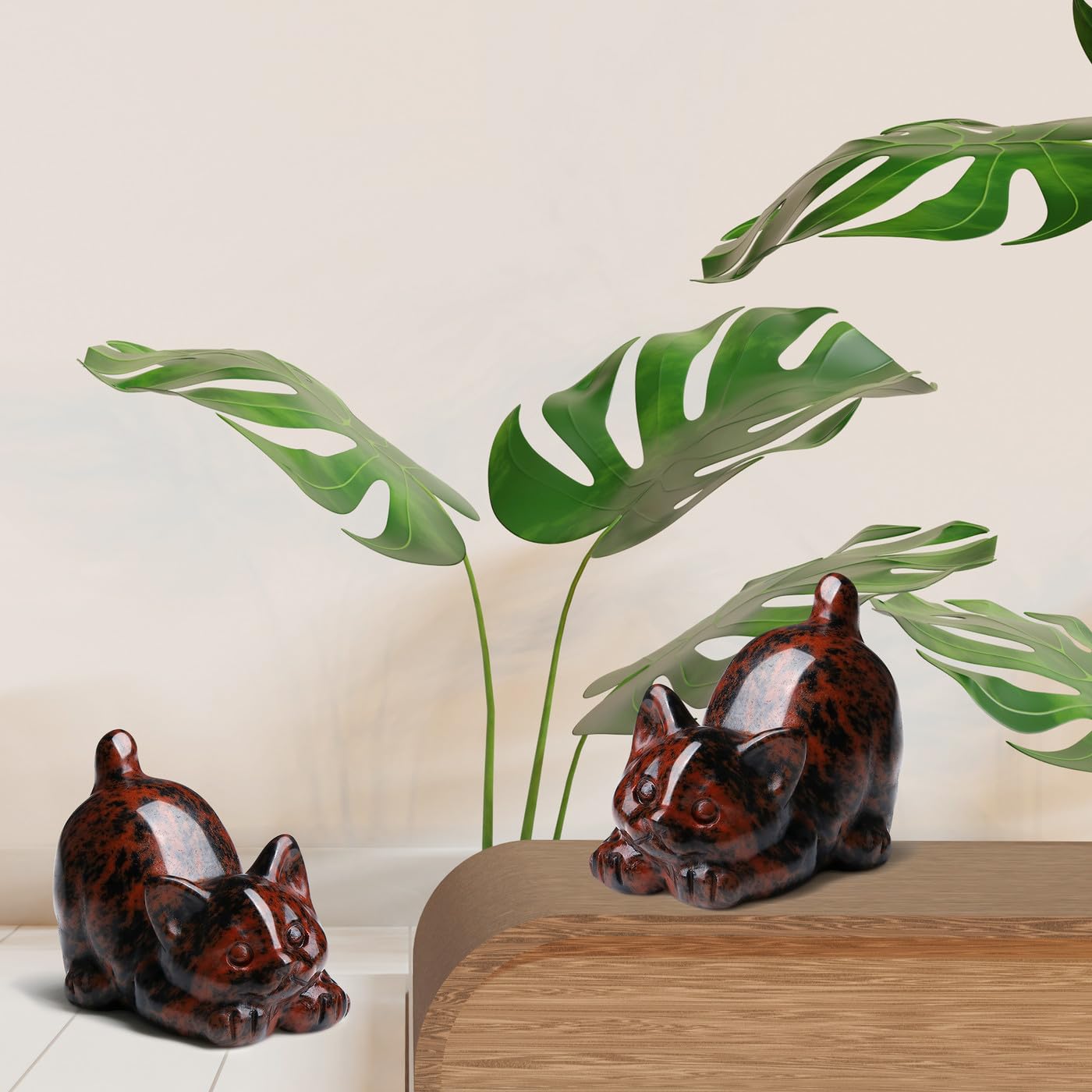 Black Obsidian Cat Statue Crystals and Healing Stones Cat Carved Room Home Decor Figurines for Office Lazy Sculpture Stone Crystal Desk Cute Art Decoration Gemstones Gifts for Cat Lovers Women