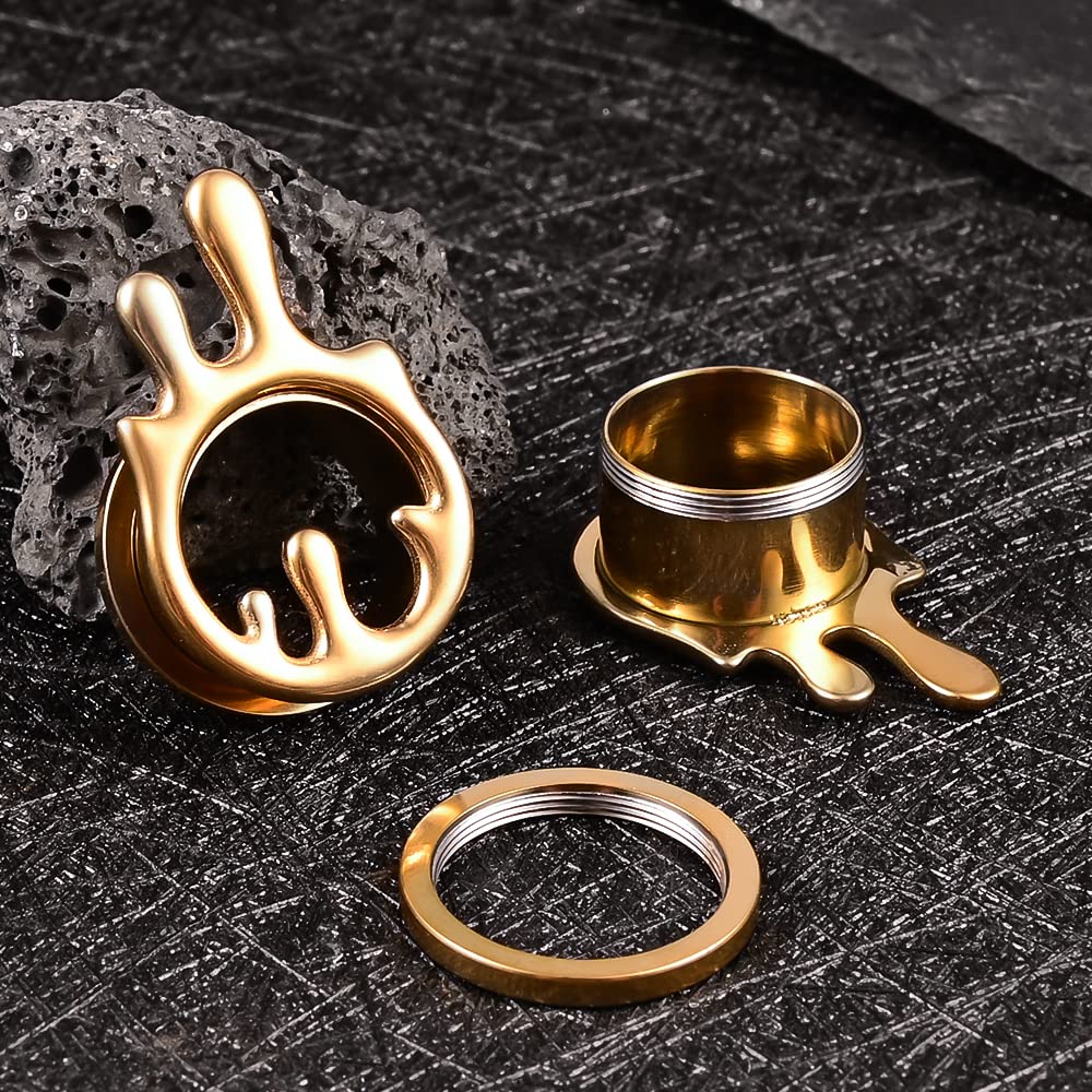 2PCS Cool Water Drops Ear Tunnels Plugs 316 Stainless Steel Ear Gauges Hypoallergenic Earring Expanders for Stretched Piercing Body Jewelry