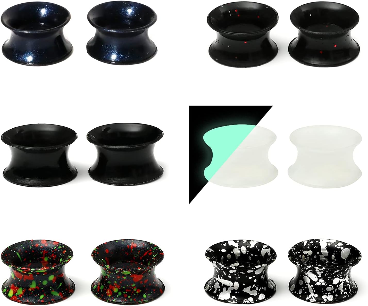 WBRWP 48/32/24/22/20/16/12pcs Ear Tunnels and Plugs - Double Flared Hollow Hard/Soft Silicone Ear Gauges - Ear Expander Stretcher Body Piercing Jewelry 8g-1"