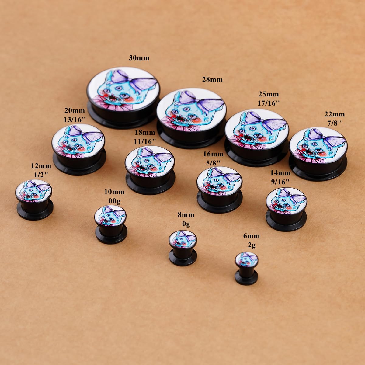 2PCS Acrylic Solid Screw On Ear Plugs and Tunnels Hand Drawn Illustrations Epoxy Allergy Free Ear Gauge Stretcher For Women Men Body Piercing Jewelry