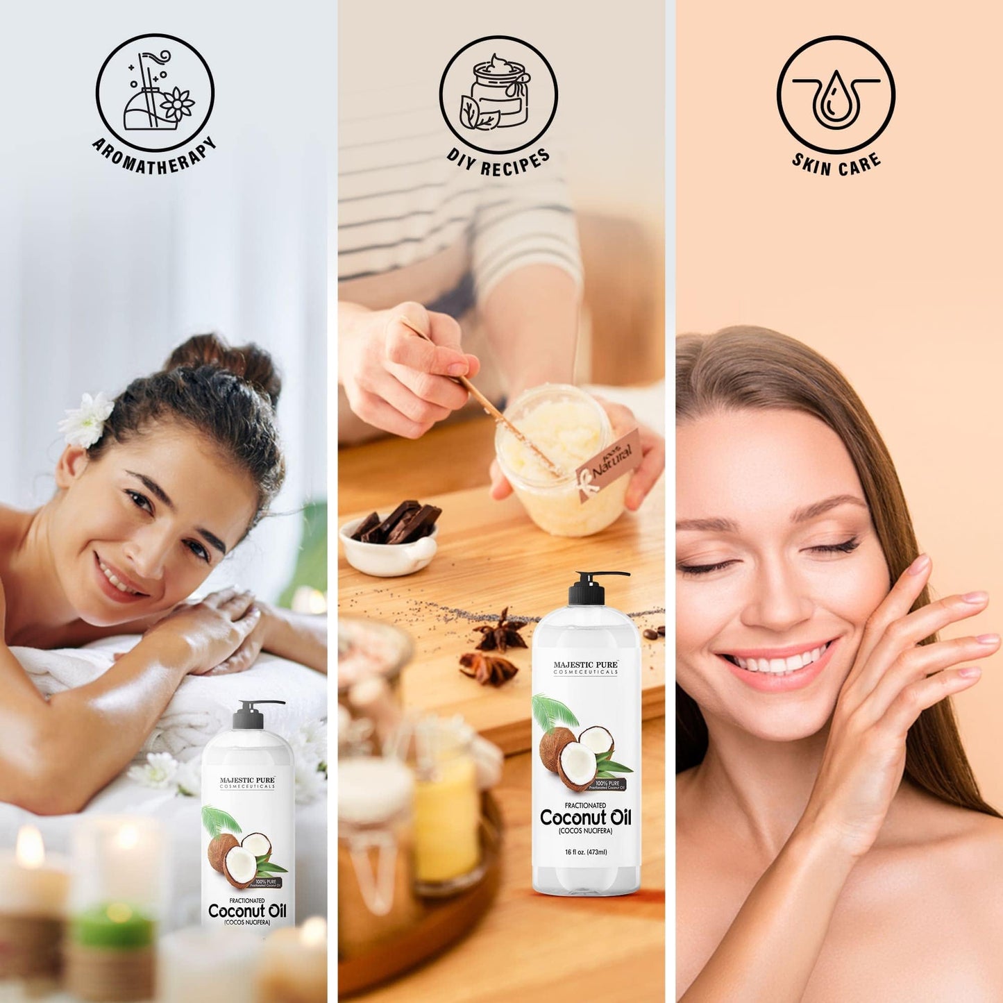 MAJESTIC PURE Fractionated Coconut Oil | Relaxing Massage Oil for Massage Therapy | Liquid Coconut Oil for Diluting Essential Oils | Coconut Oil for Skin, Lip, Body, Hair Oil, Moisturizer | 16 fl oz