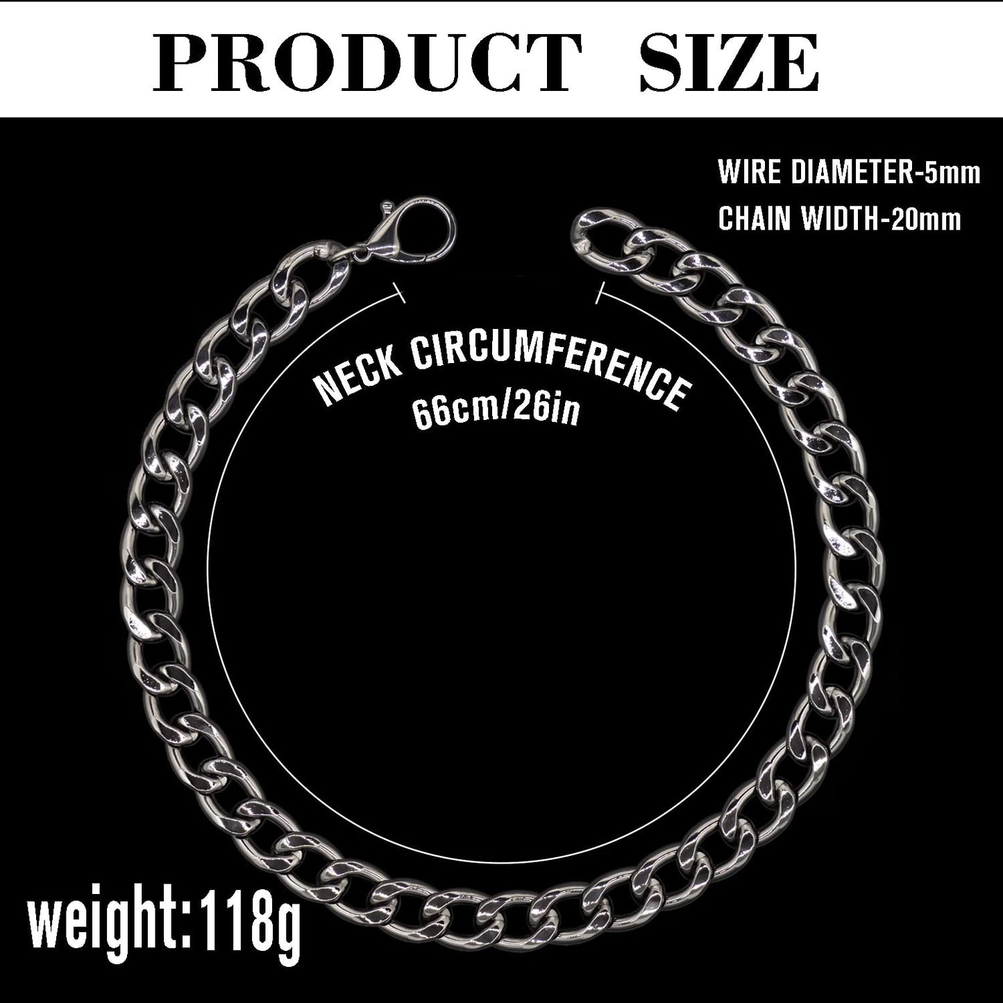 18K Gold Plated Dog Chain Collar-3/4 Inch (20mm) Width Cuban Link Durable Dog Necklace, Cute Fashion Pet Collar for Pit Bulldog, Light Metal Jewelry Bold Chain Puppy Accessories (26 inch, Gold)