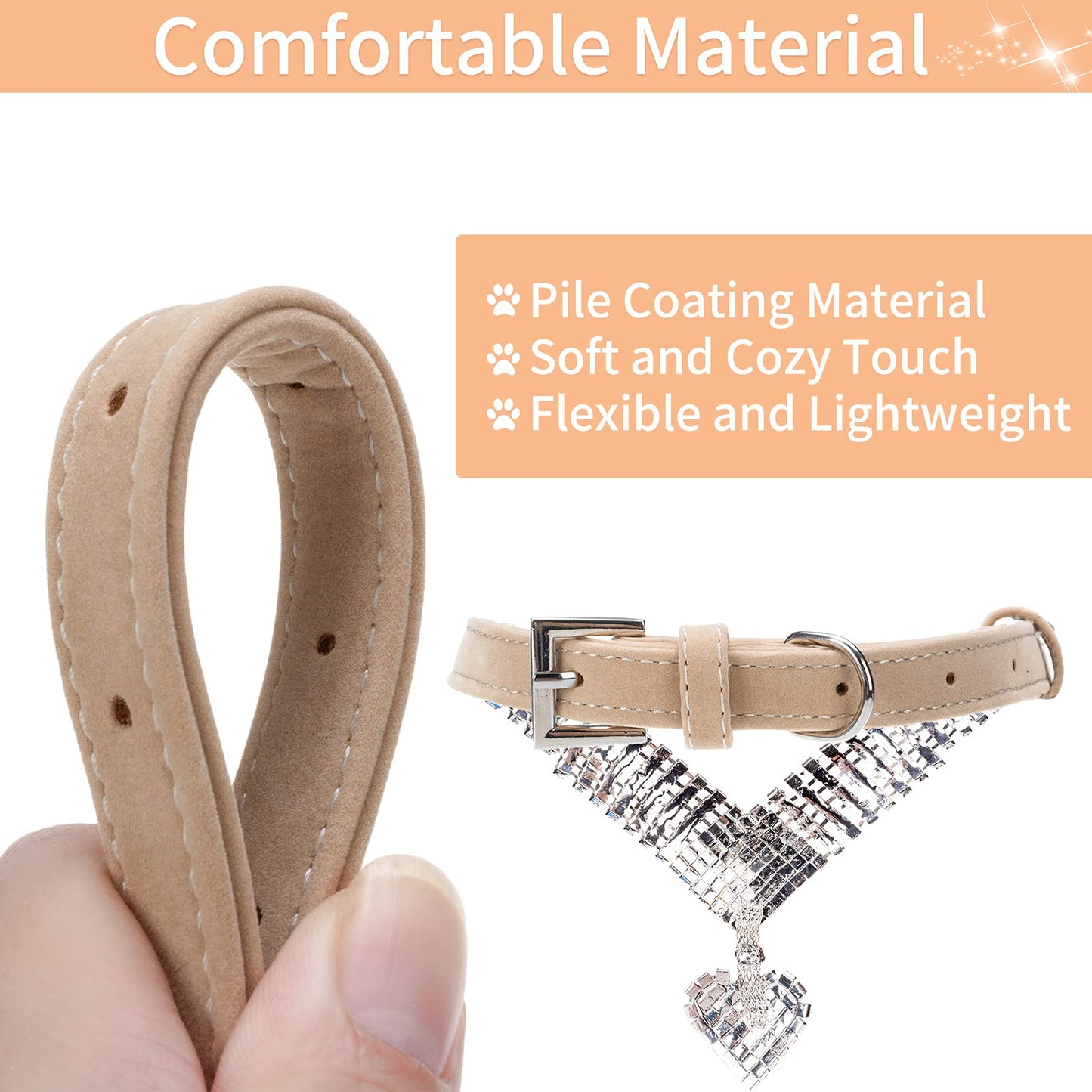 EXPAWLORER Dog Collar Rhinestone Necklace - Cute Sparkling Pet Collar for Girl Dogs and Cats, Soft Crystal Cat Collar Neck Decoration, Adjustable for Small Medium Large Breed Sizes, Pink XS