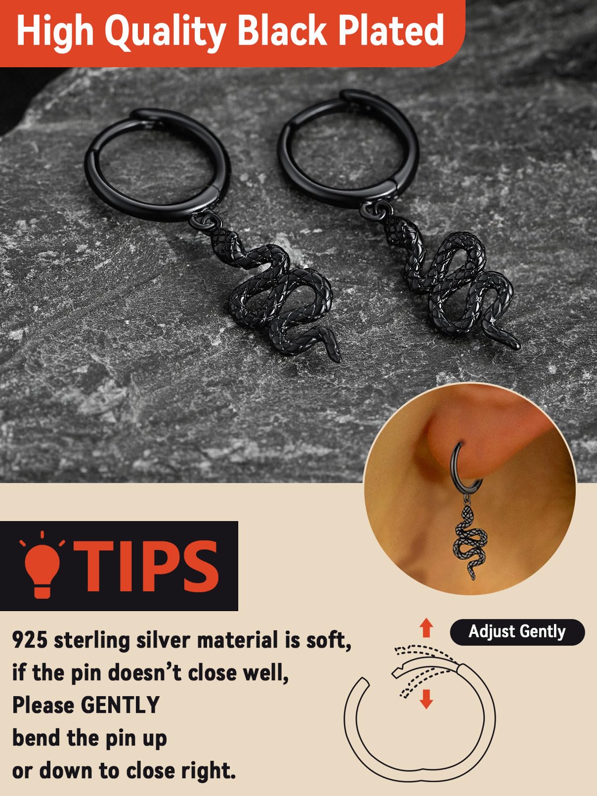 FaithHeart Dragon/Dinosaur/Snake Hoop Earrings for Men, Sturdy Stainless Steel Punk Biker Animals Hypoallergenic Jewelry, Gift Box