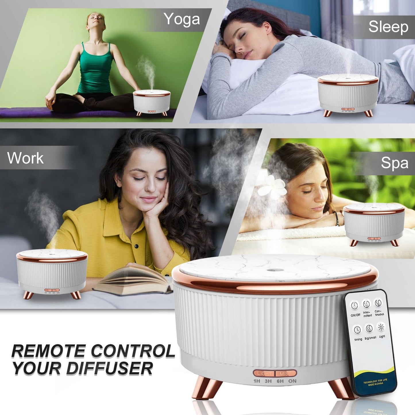 Diffusers for Essential Oils Large Room, 500ml Aromatherapy Oil Diffuser Cool Mist Humidifier with Remote Control,7 Colors Lights & 3 Mist Mode Waterless Auto Off for Women Office Home Black