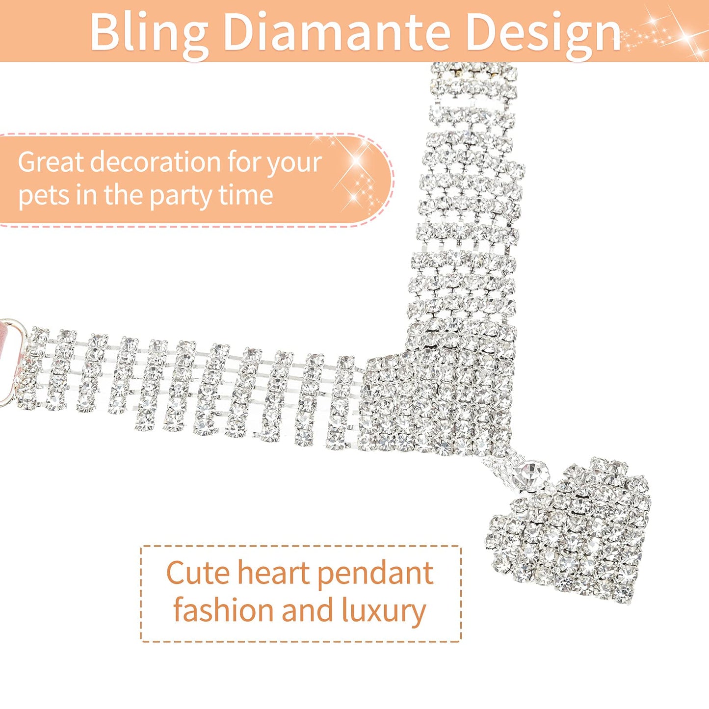 EXPAWLORER Dog Collar Rhinestone Necklace - Cute Sparkling Pet Collar for Girl Dogs and Cats, Soft Crystal Cat Collar Neck Decoration, Adjustable for Small Medium Large Breed Sizes, Pink XS