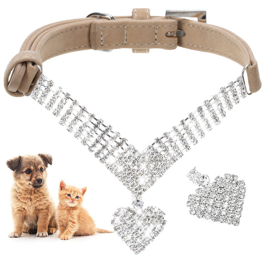 EXPAWLORER Dog Collar Rhinestone Necklace - Cute Sparkling Pet Collar for Girl Dogs and Cats, Soft Crystal Cat Collar Neck Decoration, Adjustable for Small Medium Large Breed Sizes, Pink XS