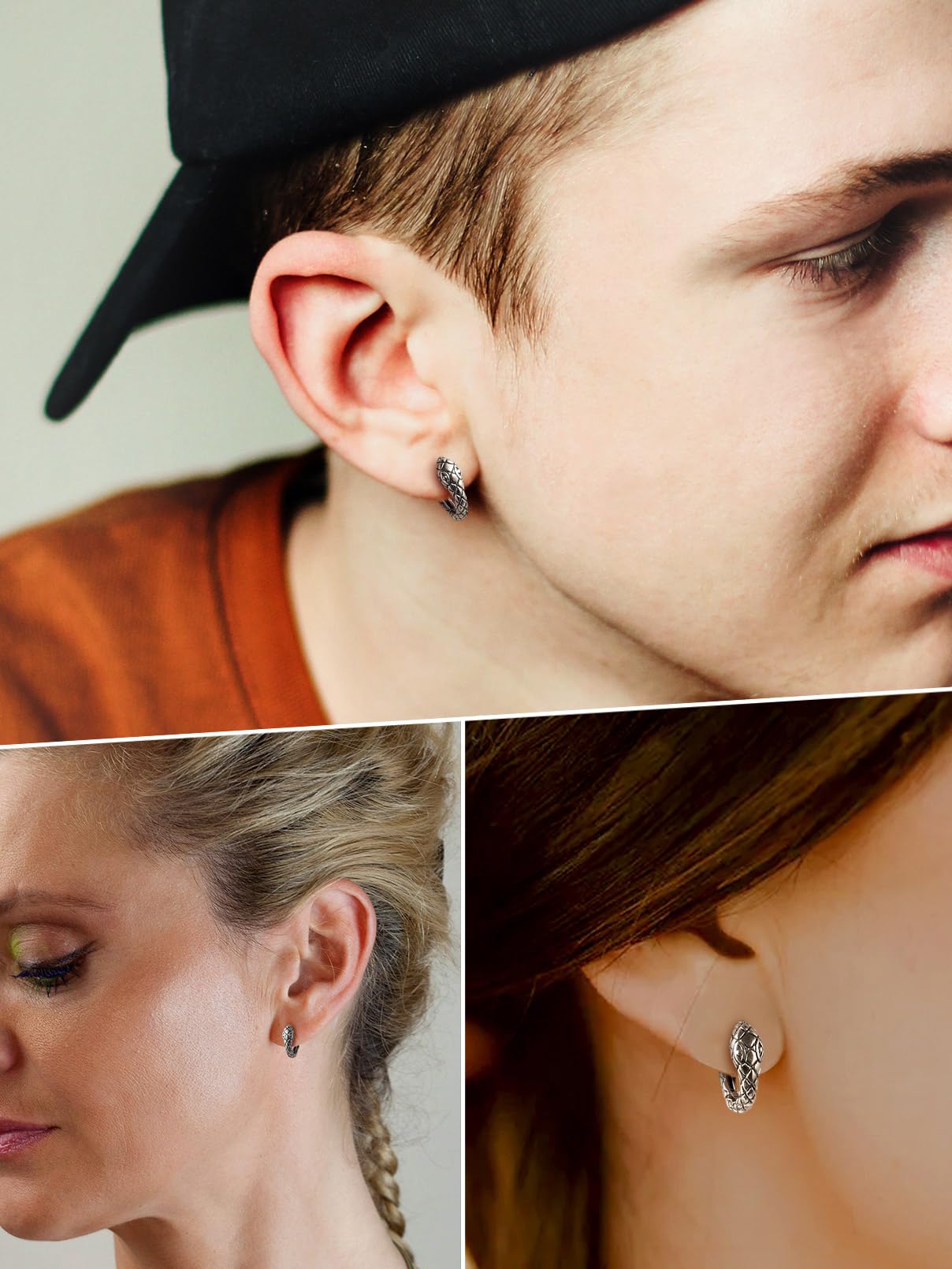 FaithHeart Dragon/Dinosaur/Snake Hoop Earrings for Men, Sturdy Stainless Steel Punk Biker Animals Hypoallergenic Jewelry, Gift Box