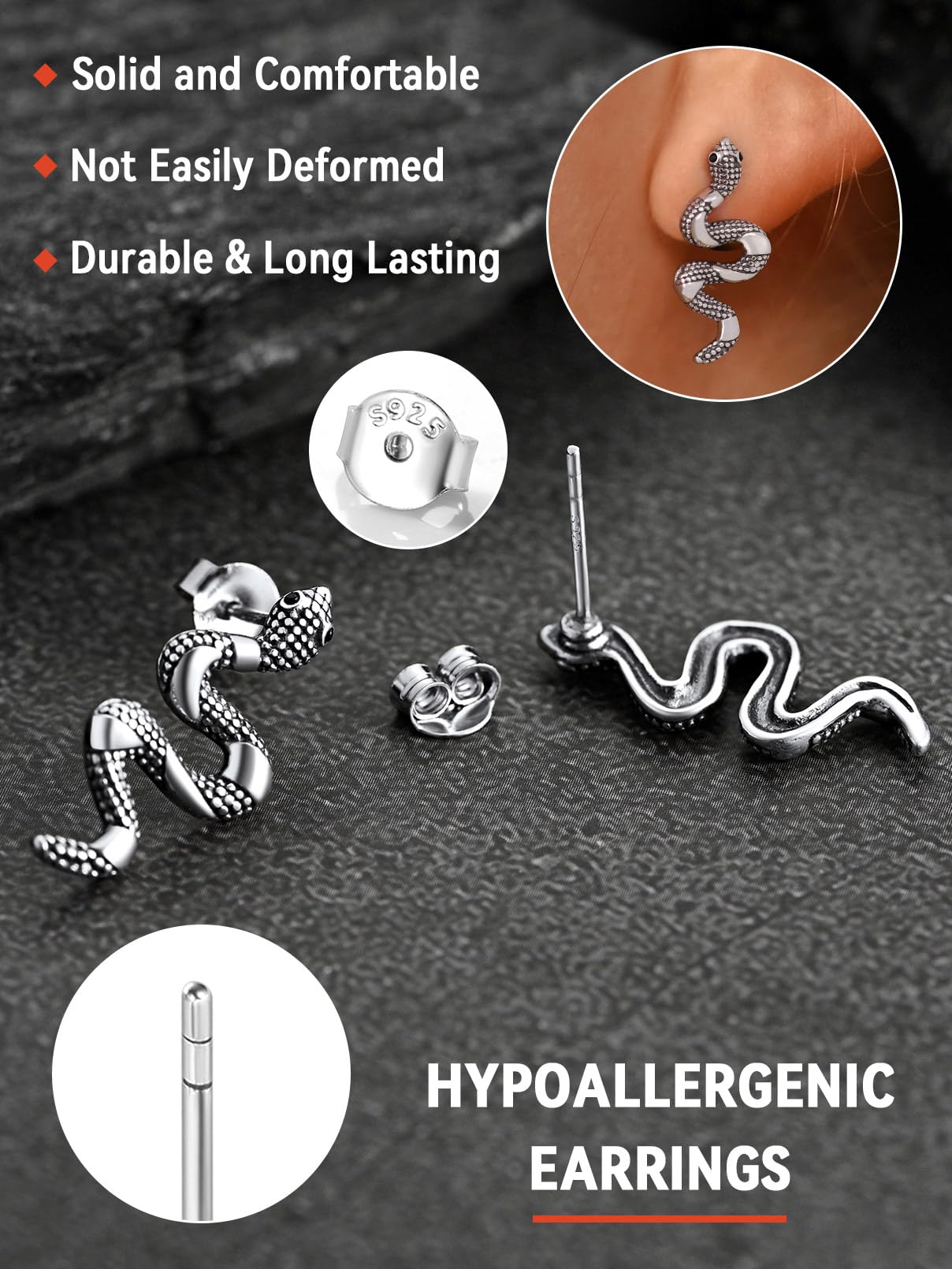 FaithHeart Dragon/Dinosaur/Snake Hoop Earrings for Men, Sturdy Stainless Steel Punk Biker Animals Hypoallergenic Jewelry, Gift Box