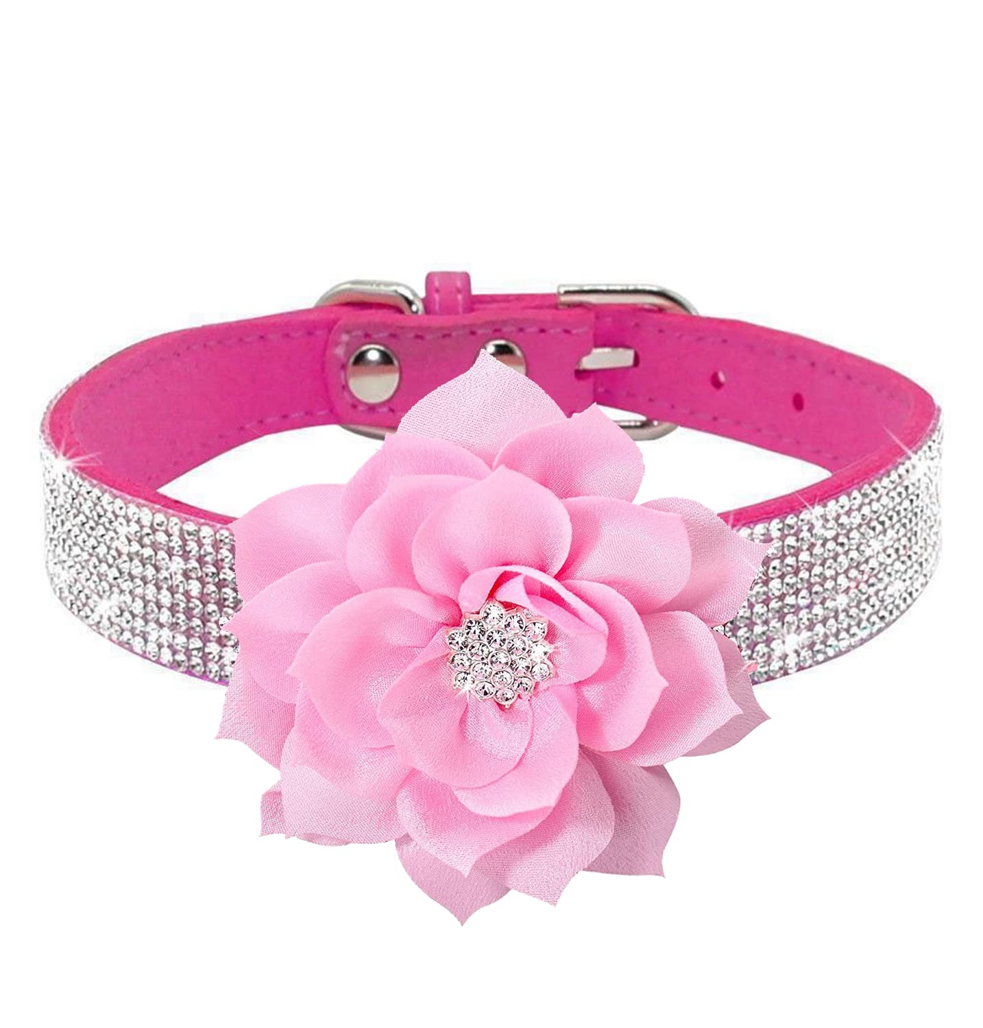 Rhinestone Dog Collar, Cute Dazzling Sparkling Soft Suede Leather Dog Cat Rhinestone Collar Crystal Diamond Pet Dog Puppy Collar (XS, Blue-1)