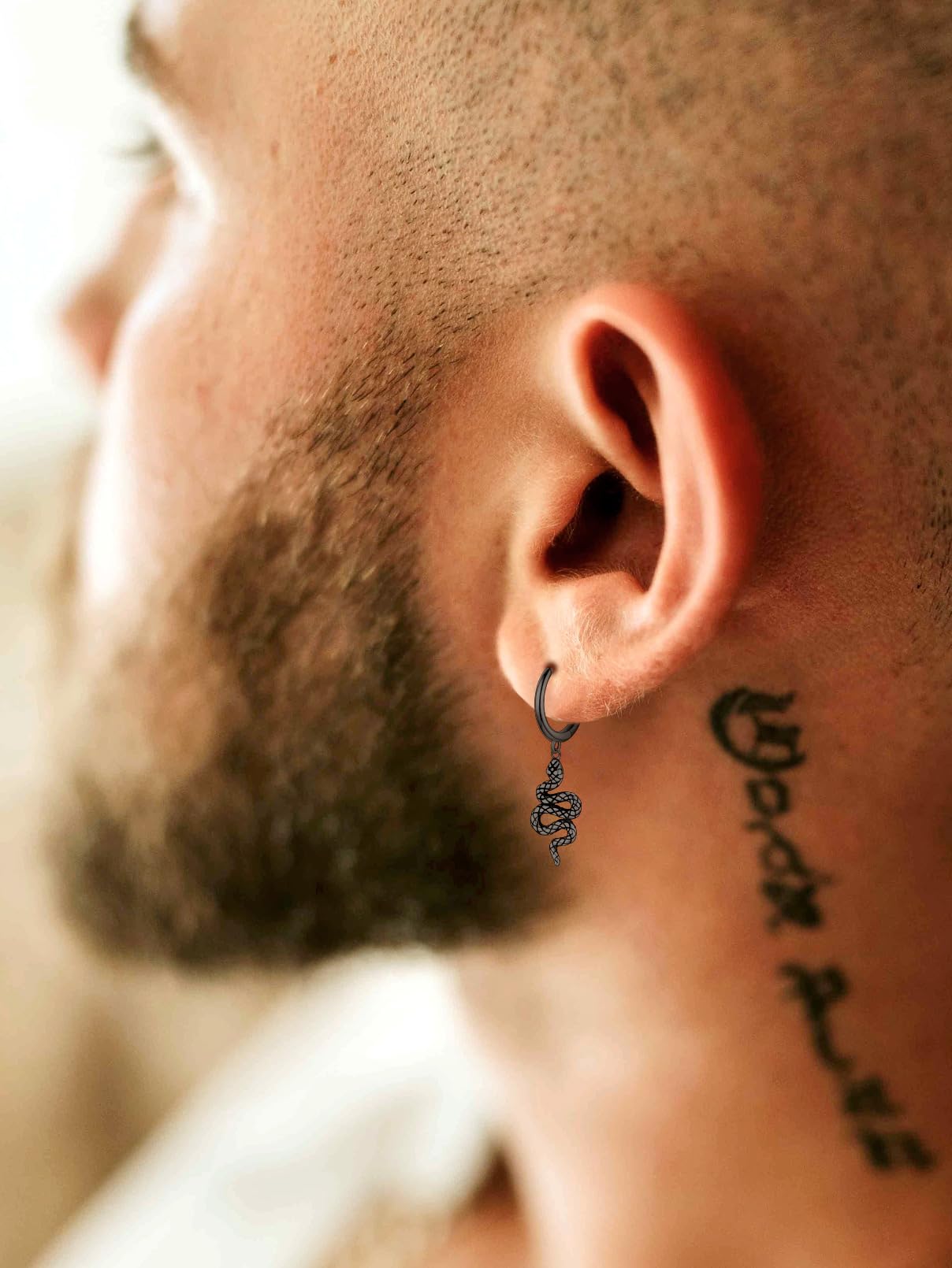 FaithHeart Dragon/Dinosaur/Snake Hoop Earrings for Men, Sturdy Stainless Steel Punk Biker Animals Hypoallergenic Jewelry, Gift Box