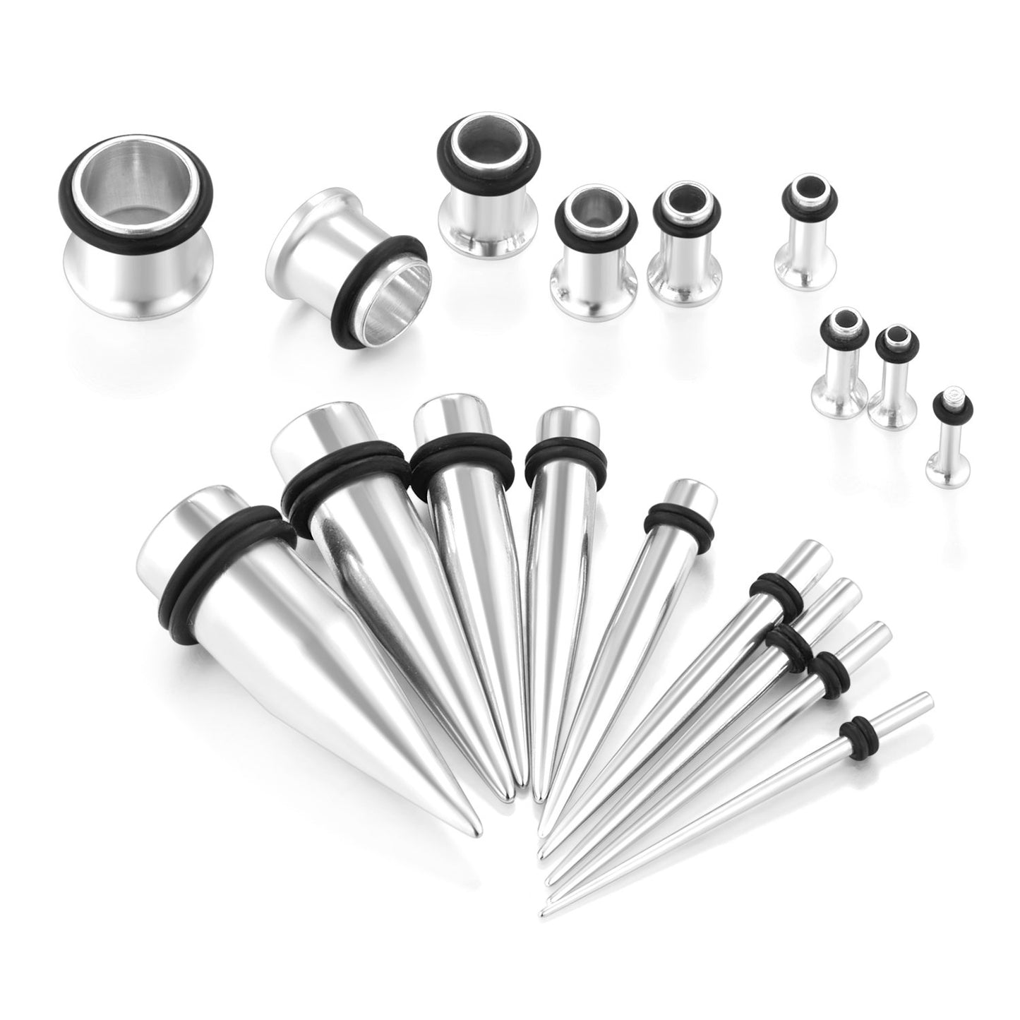 vcmart 14G-00G 36 pcs Ear Gauges Stretching Kit Tapers Plugs Eyelets Implant Grade Steel