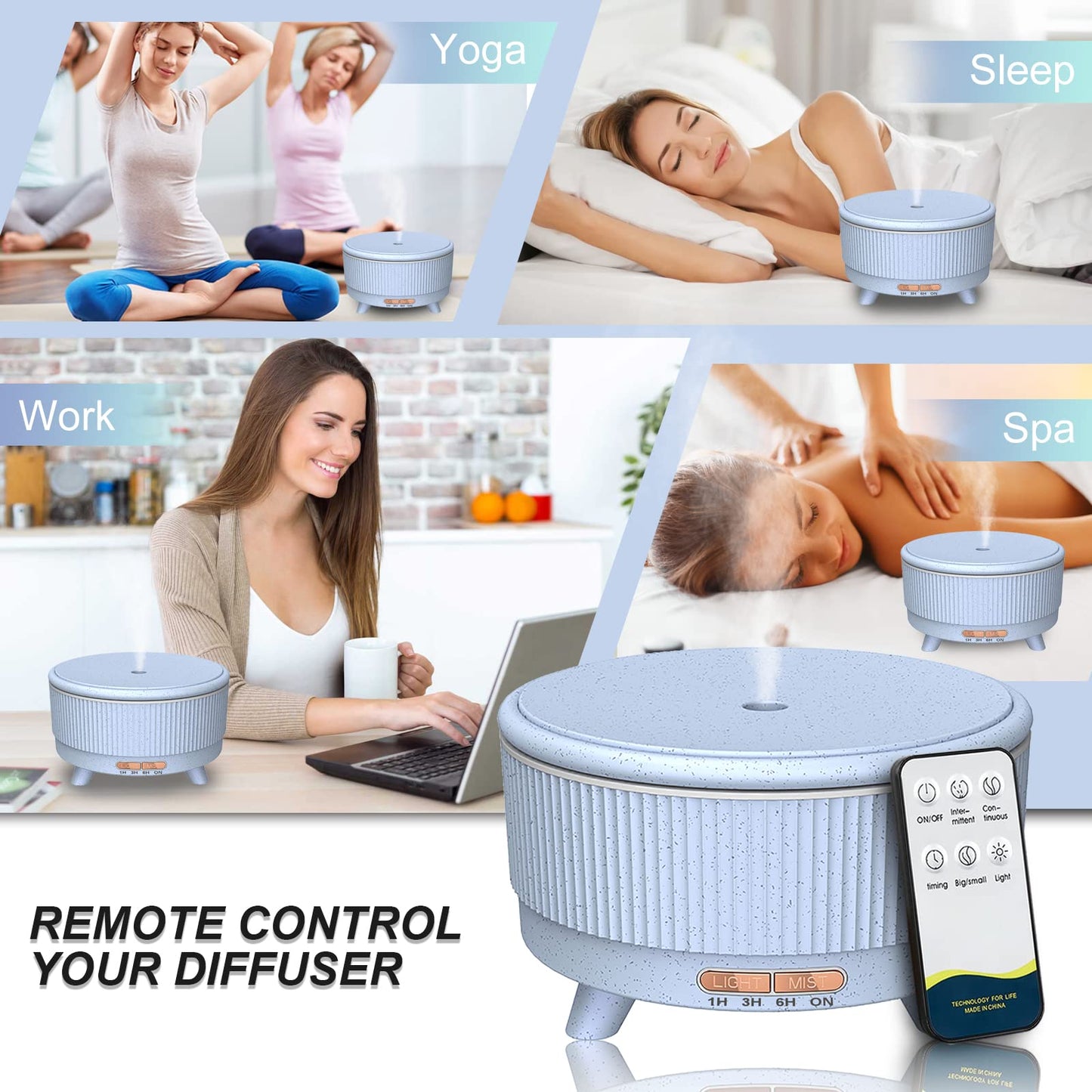 Diffusers for Essential Oils Large Room, 500ml Aromatherapy Oil Diffuser Cool Mist Humidifier with Remote Control,7 Colors Lights & 3 Mist Mode Waterless Auto Off for Women Office Home Black