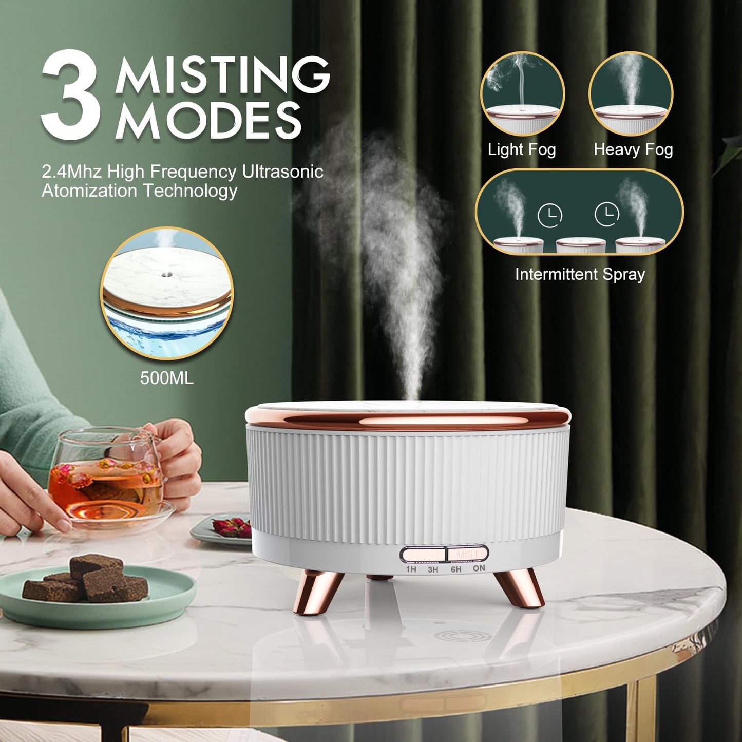 Diffusers for Essential Oils Large Room, 500ml Aromatherapy Oil Diffuser Cool Mist Humidifier with Remote Control,7 Colors Lights & 3 Mist Mode Waterless Auto Off for Women Office Home Black
