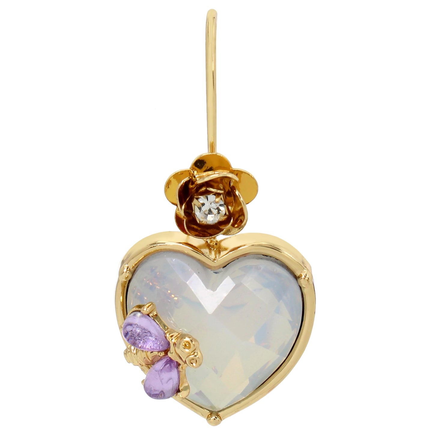 Betsey Johnson Womens Stone Heart Dangle Earrings