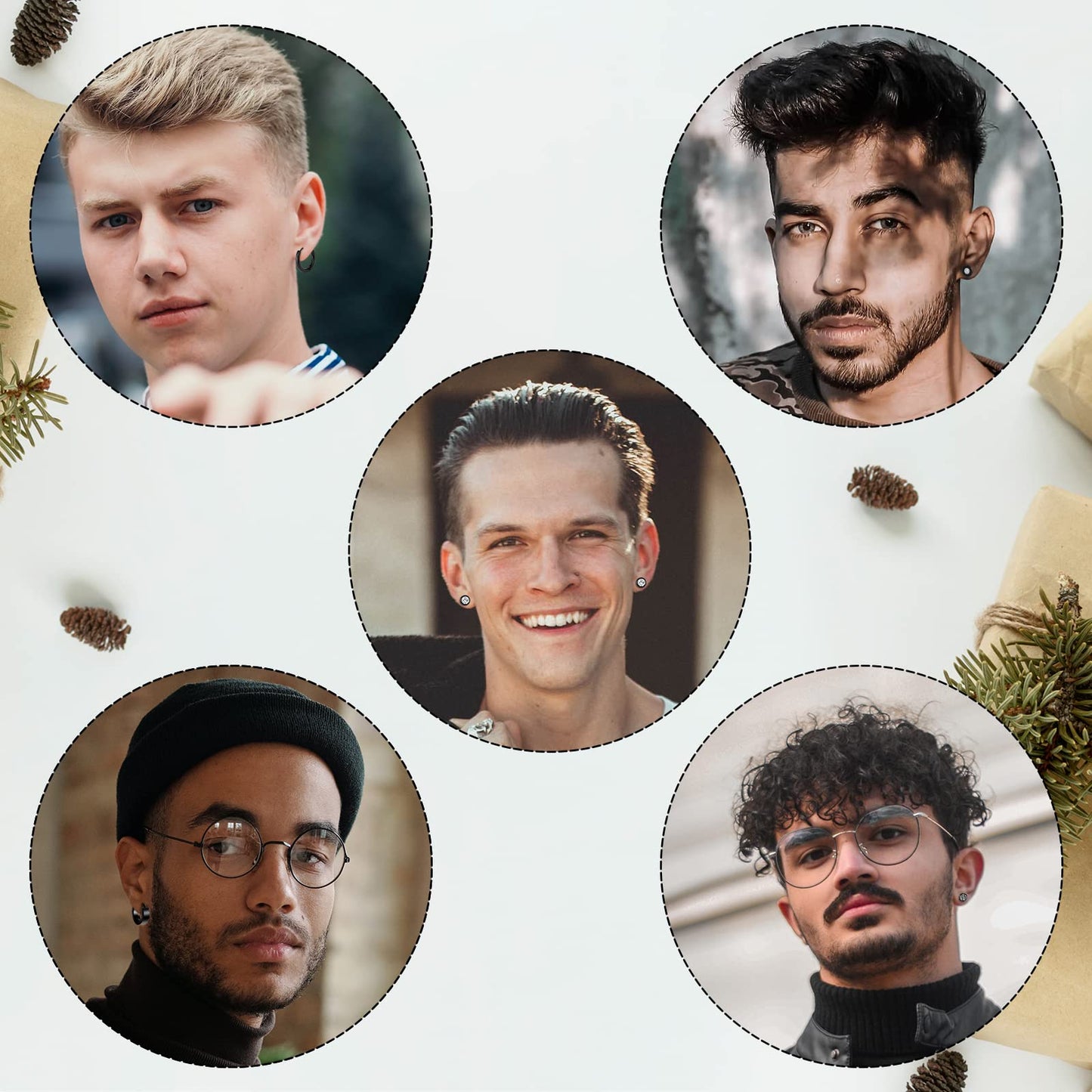 Black Stainless Steel Stud Earrings for Men Women Small Huggie Hoop Earrings Set for Men Cool Goth Punk Earrings Barbell Earrings Black Silver Hoop Cartilage Earring (Classic) (Black Tone)