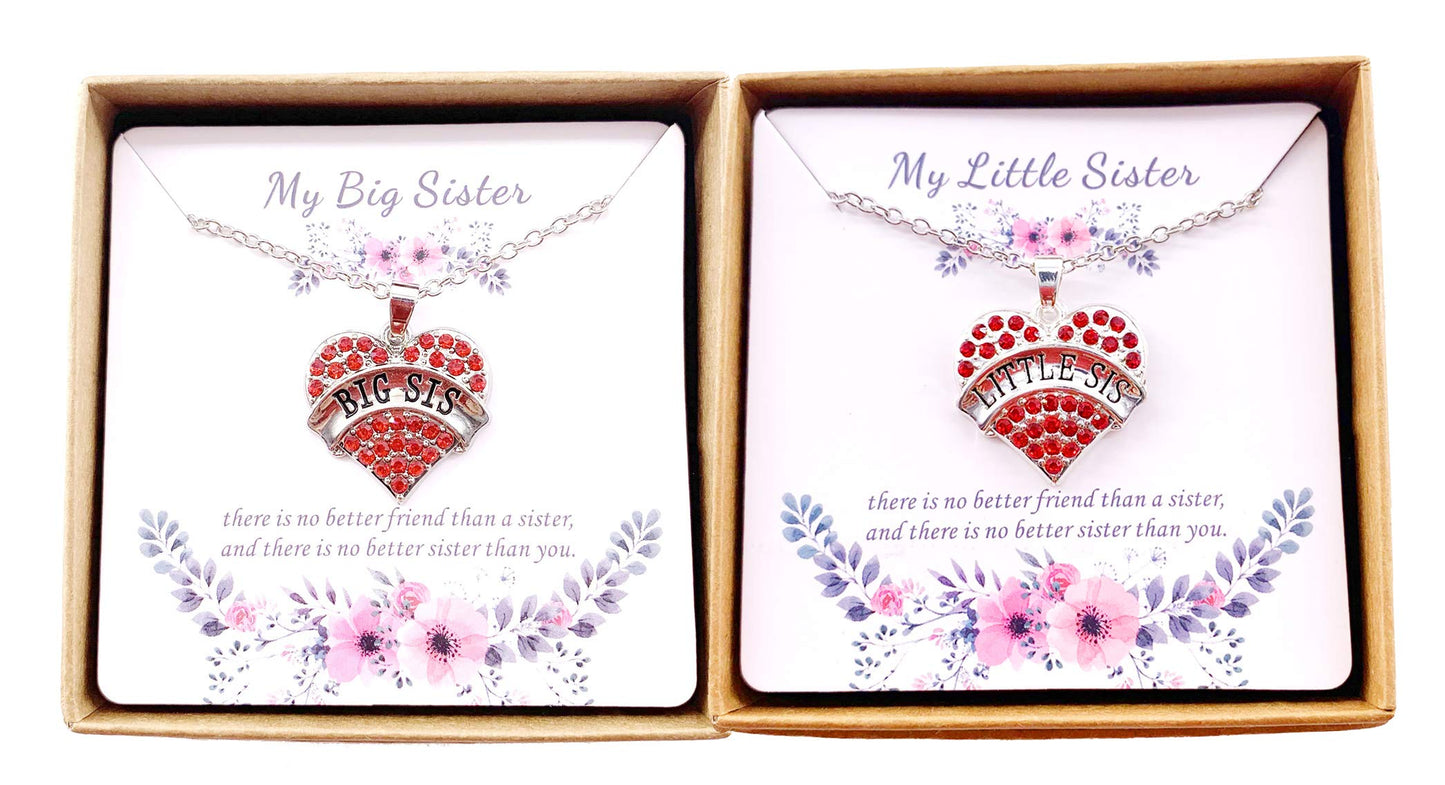 Charm.L Grace Crystal Heart Necklaces Set Mom Big Sis Middle Lil Sister