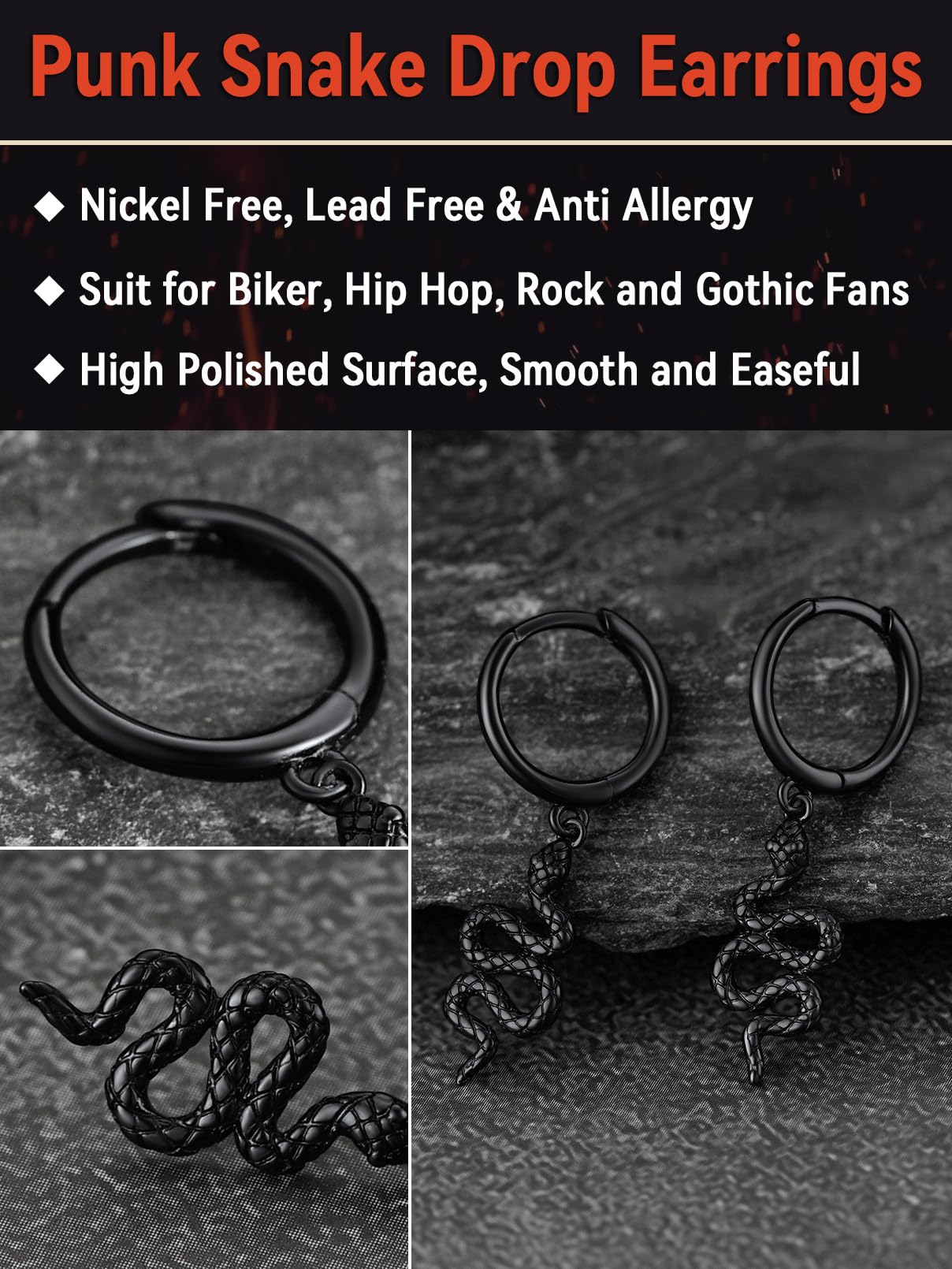 FaithHeart Dragon/Dinosaur/Snake Hoop Earrings for Men, Sturdy Stainless Steel Punk Biker Animals Hypoallergenic Jewelry, Gift Box