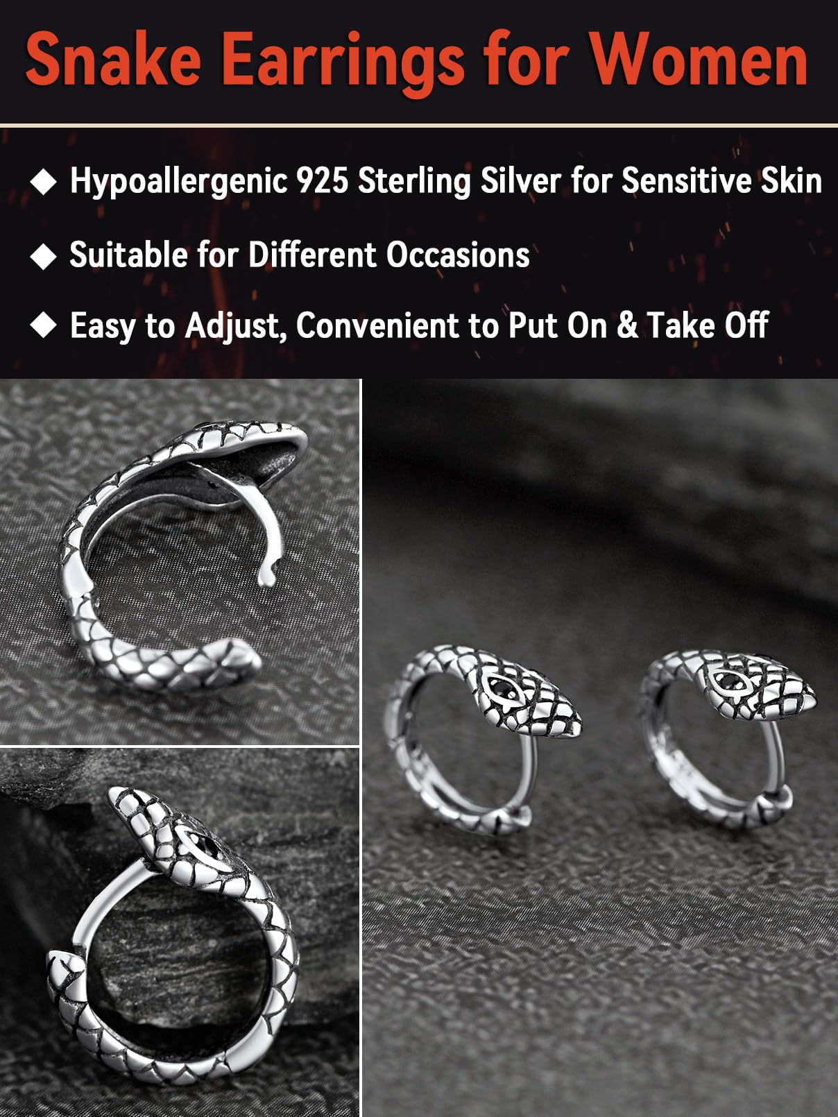 FaithHeart Dragon/Dinosaur/Snake Hoop Earrings for Men, Sturdy Stainless Steel Punk Biker Animals Hypoallergenic Jewelry, Gift Box