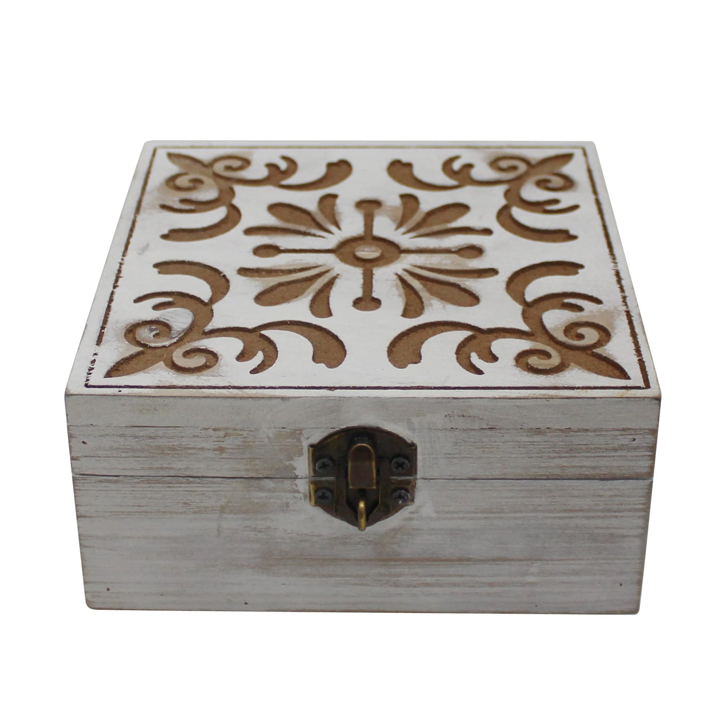 CVHOMEDECO. Rustic Metal Decorative Box Vintage Galvanized Storage Box with Lid and Hinged Square Stash Boxes for Photos, Jewelry, Keepsake and Gifts. Blue