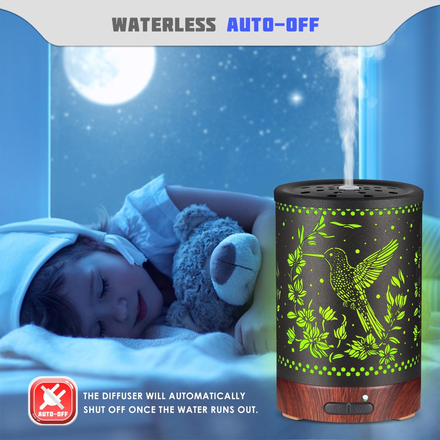 Metal Essential Oils Diffuser 150ML Aromatherapy Diffuser Cool Mist Humidifier with 7 Colors Lights Waterless Auto Off Air Diffusers as Gifts for Moms Women Girls (Bigfoot)