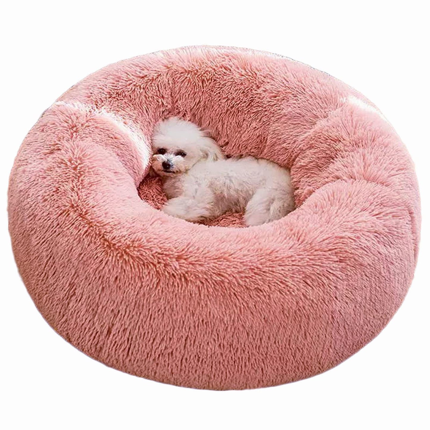 Dog Bed Calming Cat and Dog Beds, 20 inches Beige Cat Bed, Black/Pink/Beige Puppy Bed,Original Calming Donut Cat and Dog Bed in Shag Fur– Machine Washable, Anti Slip Waterproof Bottom