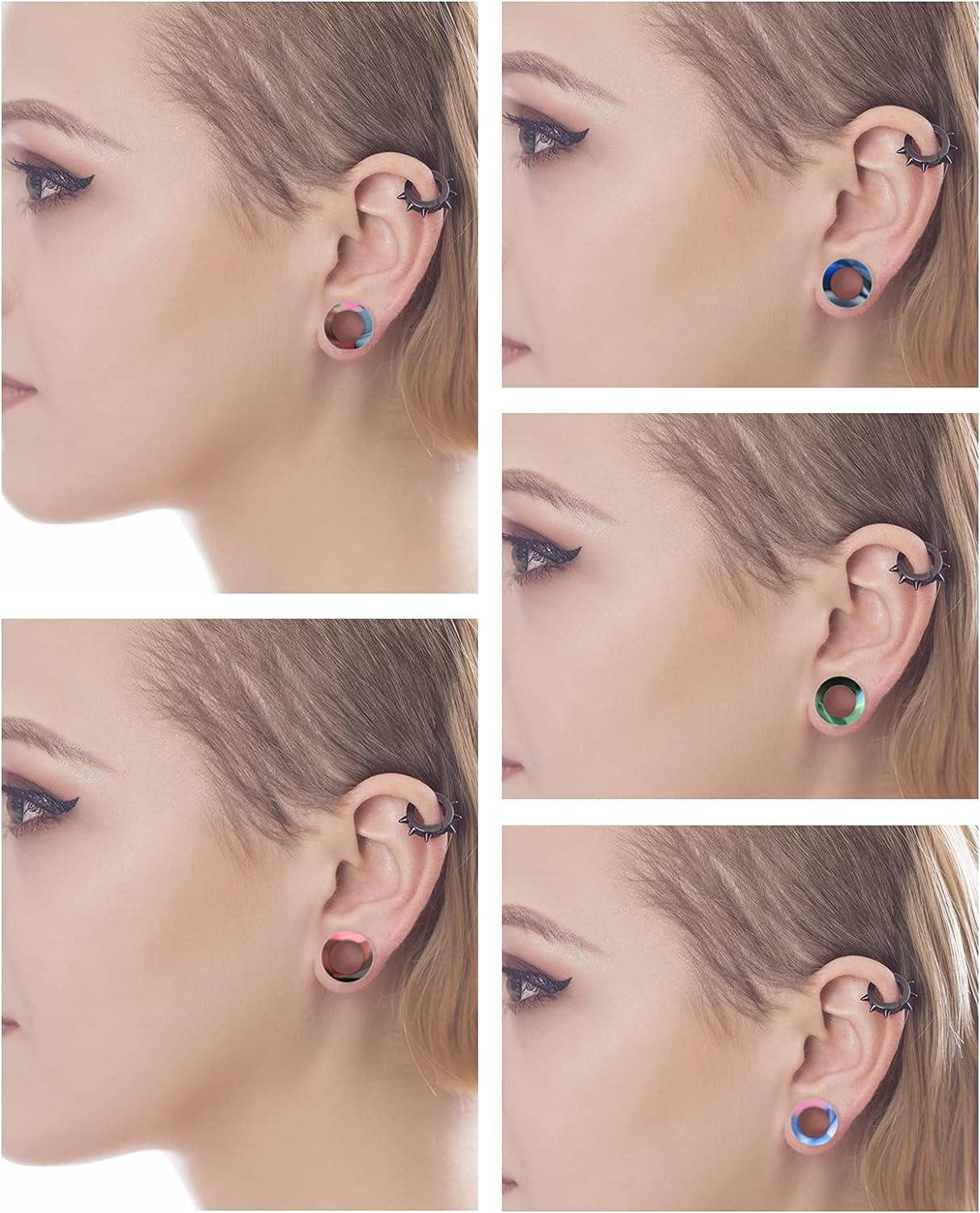 WBRWP 48/32/24/22/20/16/12pcs Ear Tunnels and Plugs - Double Flared Hollow Hard/Soft Silicone Ear Gauges - Ear Expander Stretcher Body Piercing Jewelry 8g-1"